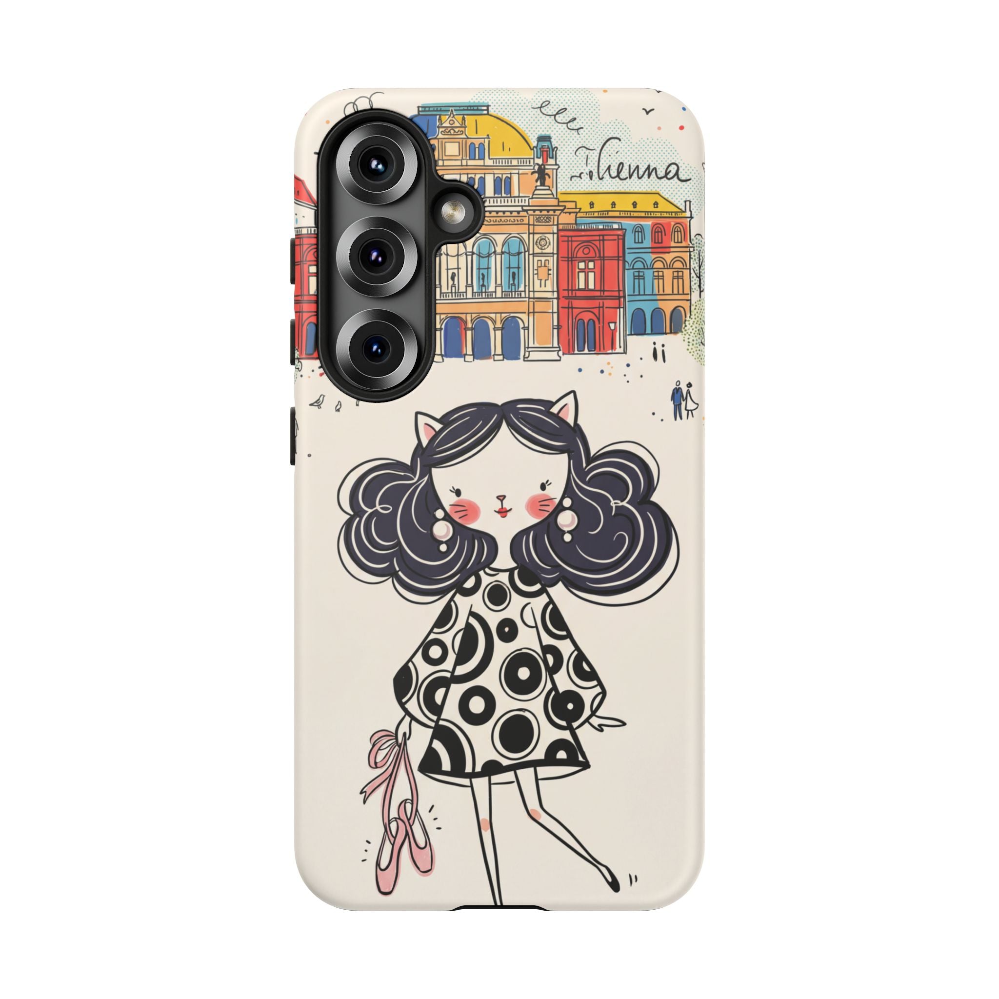 Cute Parisian Cat Girl Samsung galaxy Phone Case | Ballet Slippers Illustration Tough Case