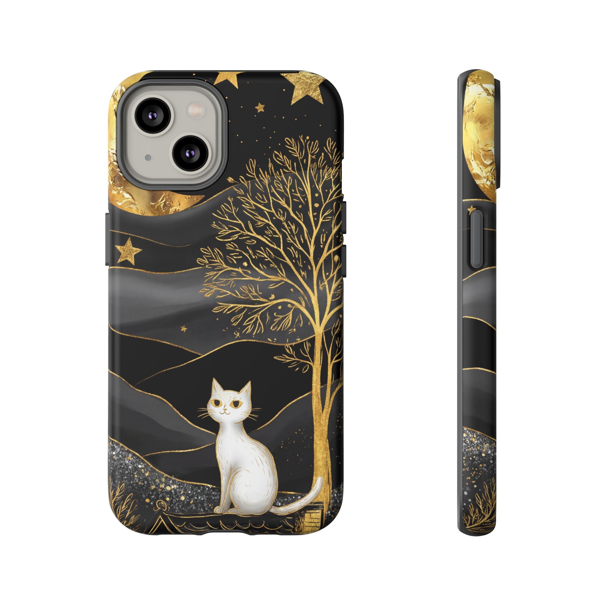 Celestial Cat iPhone Case | Gold Moon & Star iPhone Cover