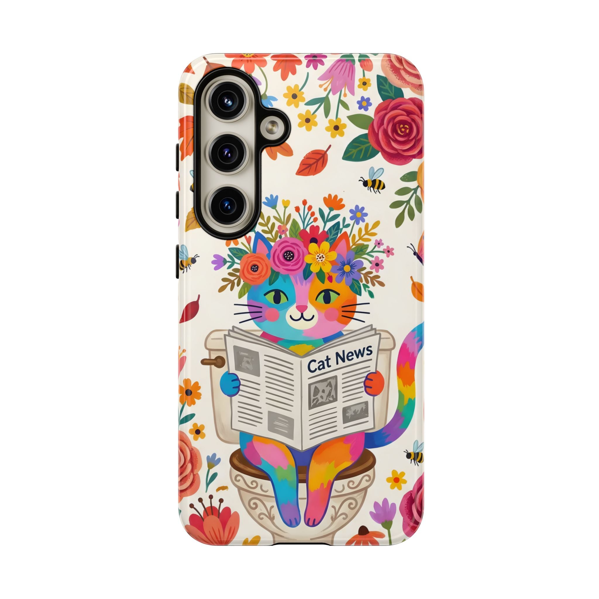 Floral Rainbow Cat Samsung Galaxy Phone Case | Cat News Design
