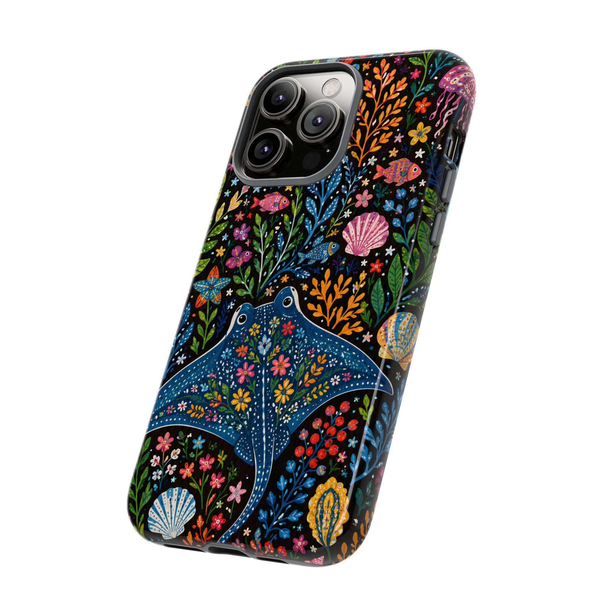 Manta Ray Floral iPhone Case | Colorful Underwater Sea Life Protective Cover