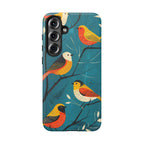 Bird Pattern Tough Samsung Galaxy Phone Case | Colourful Songbirds on Teal Background
