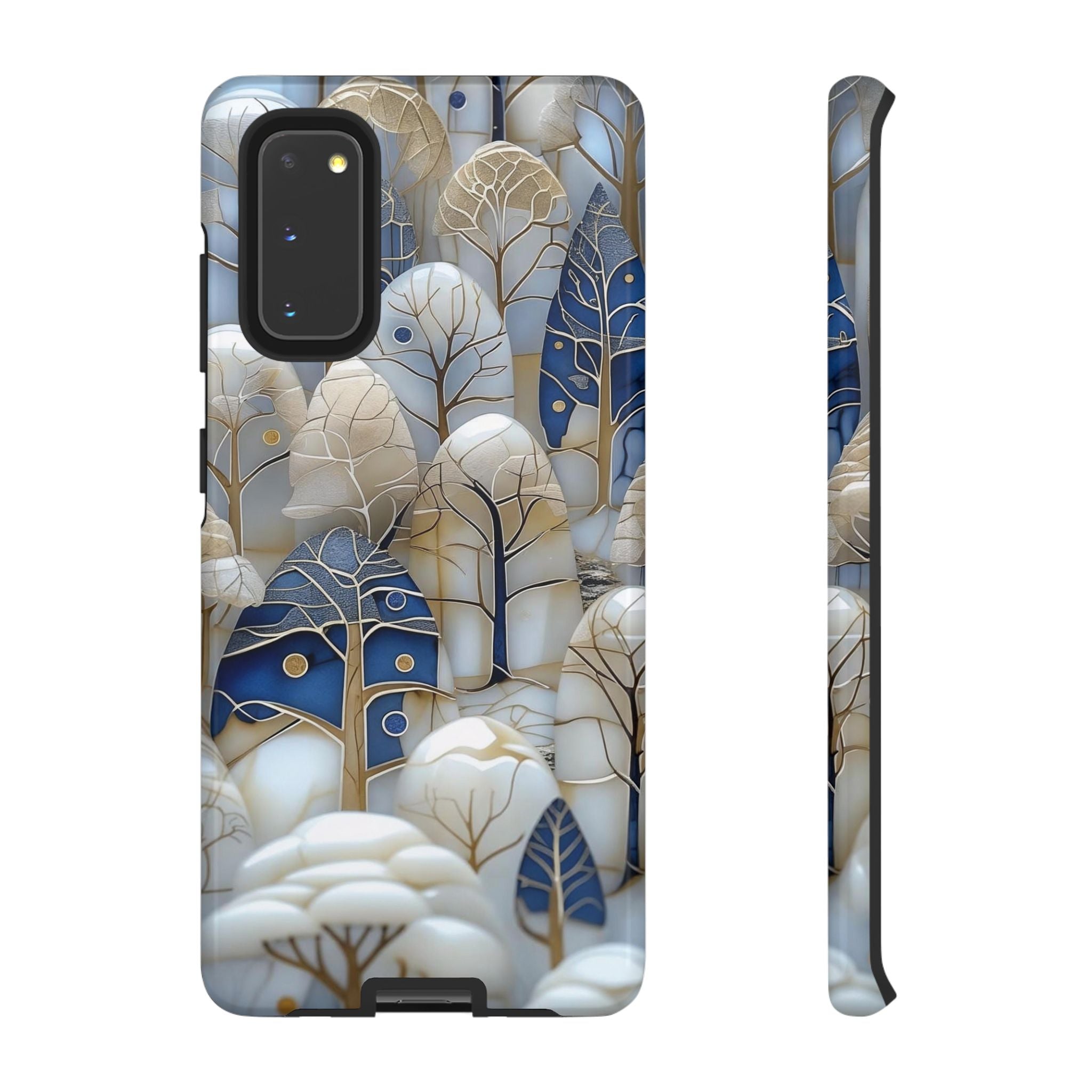 Blue Gold Winter Forest Samsung Galaxy Case — Elegant Tree Pattern Tough Case