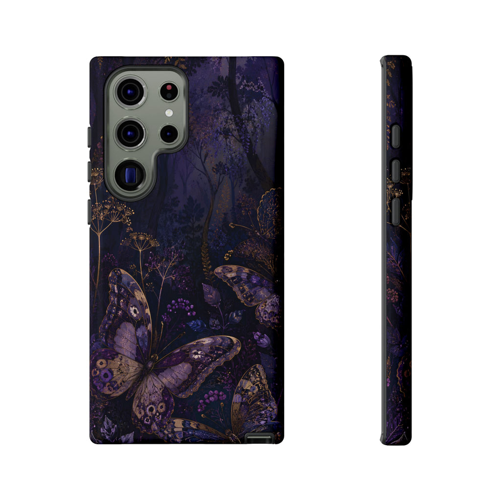Purple Night Butterflies Samsung Galaxy Phone Case | Moody Purple Floral Cover