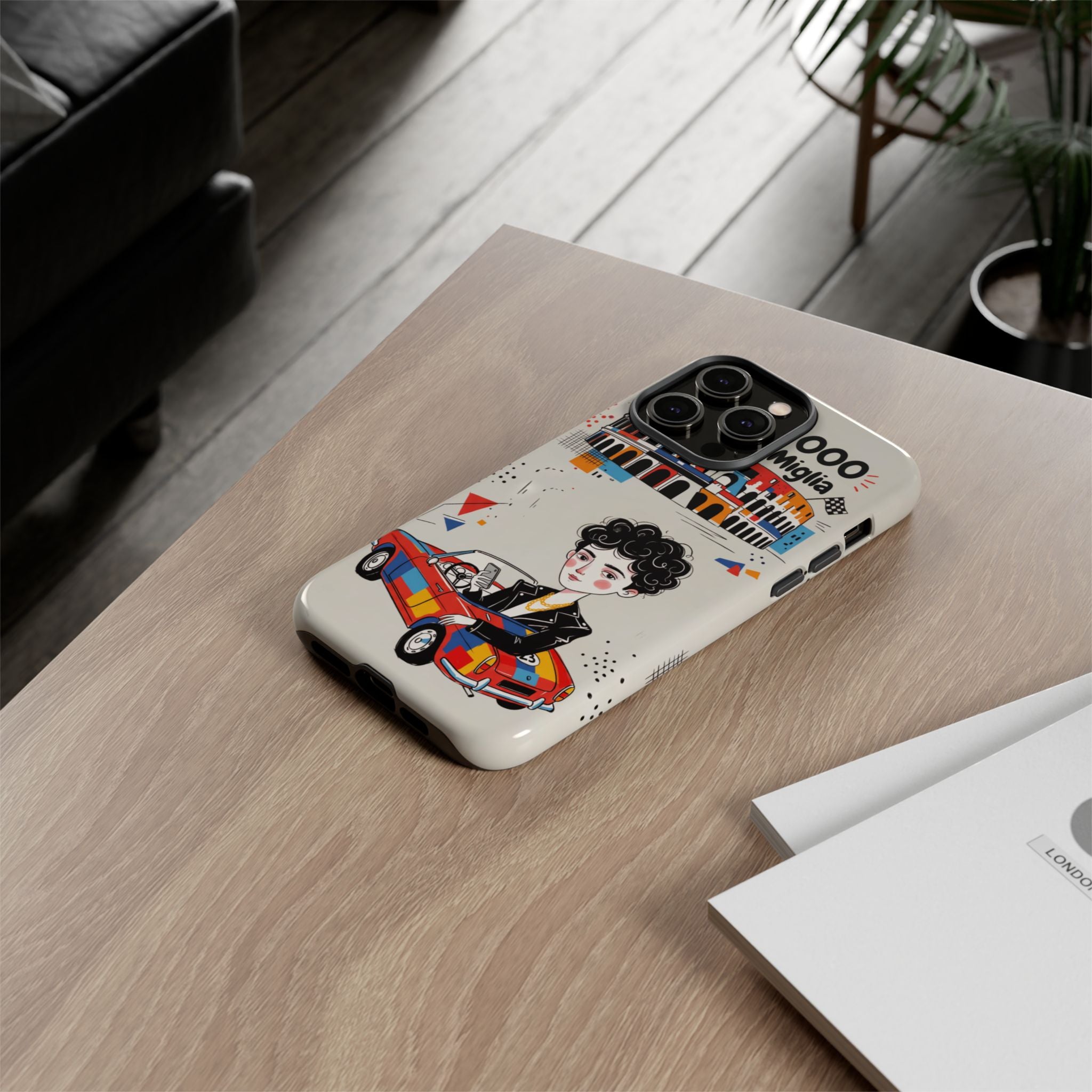 Retro Mille Miglia Car Illustration with Driver iPhone Case