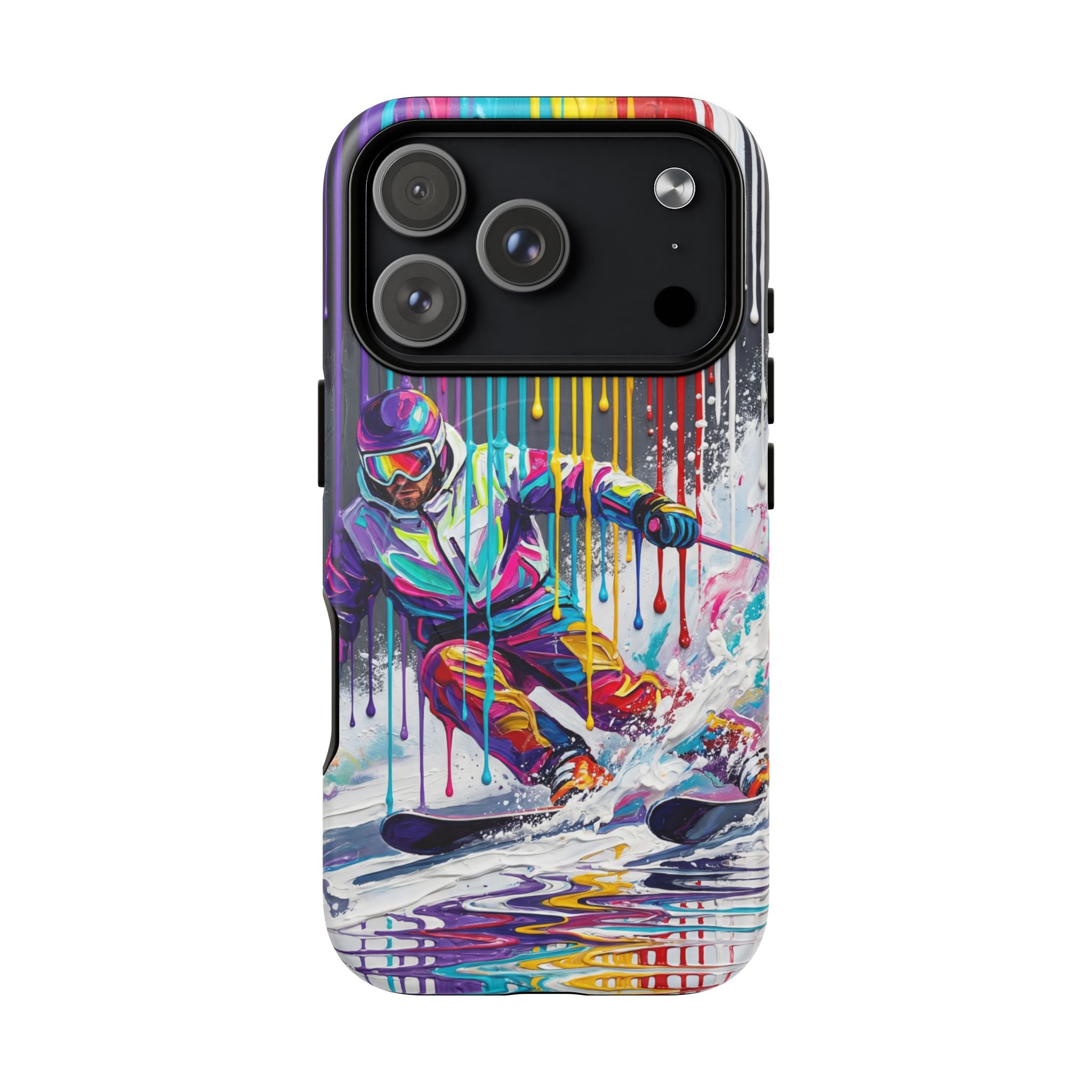 Colourful Skiing Drip Art Tough MagSafe iPhone Case