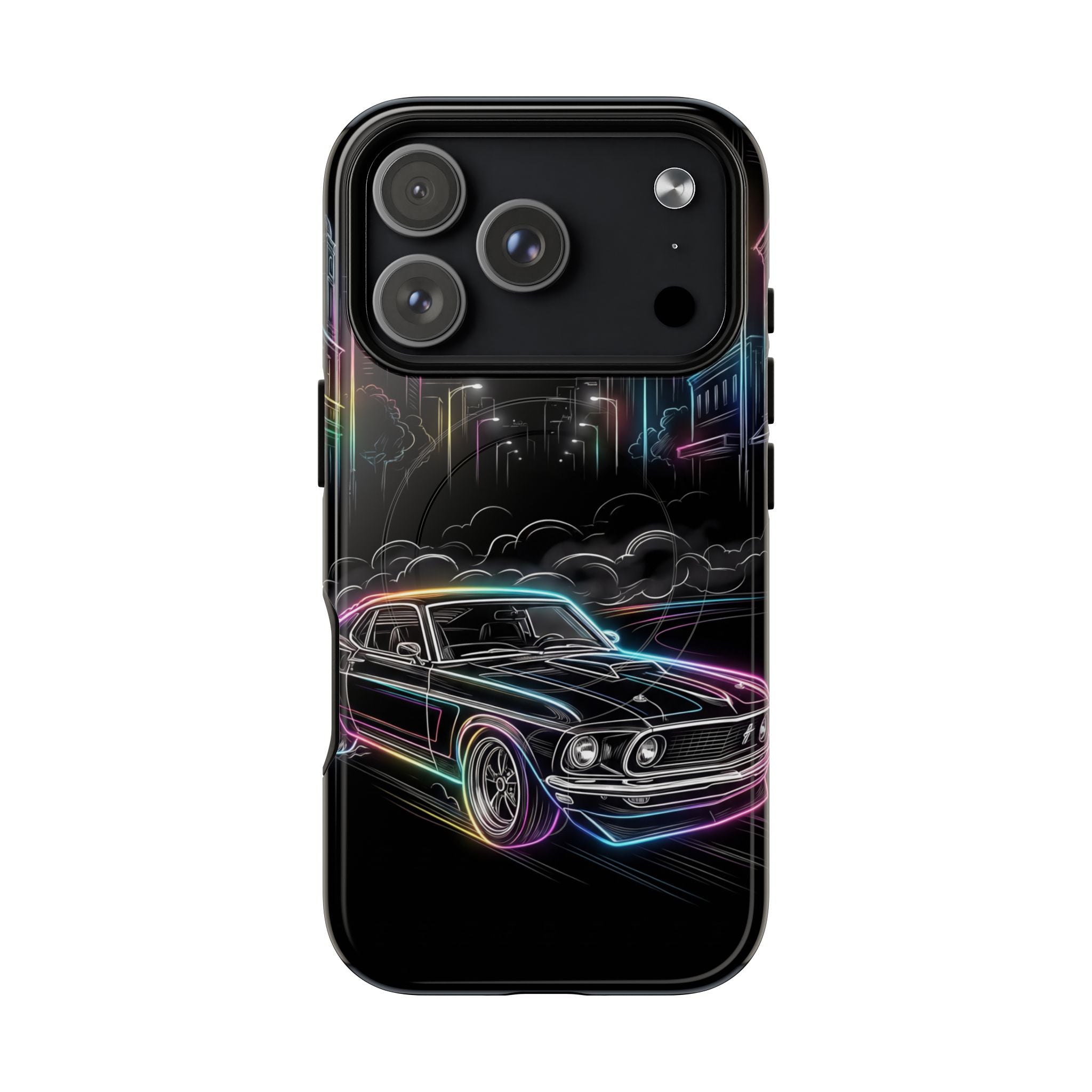 Neon Muscle Car MagSafe iPhone Case | Retro City Nightscape