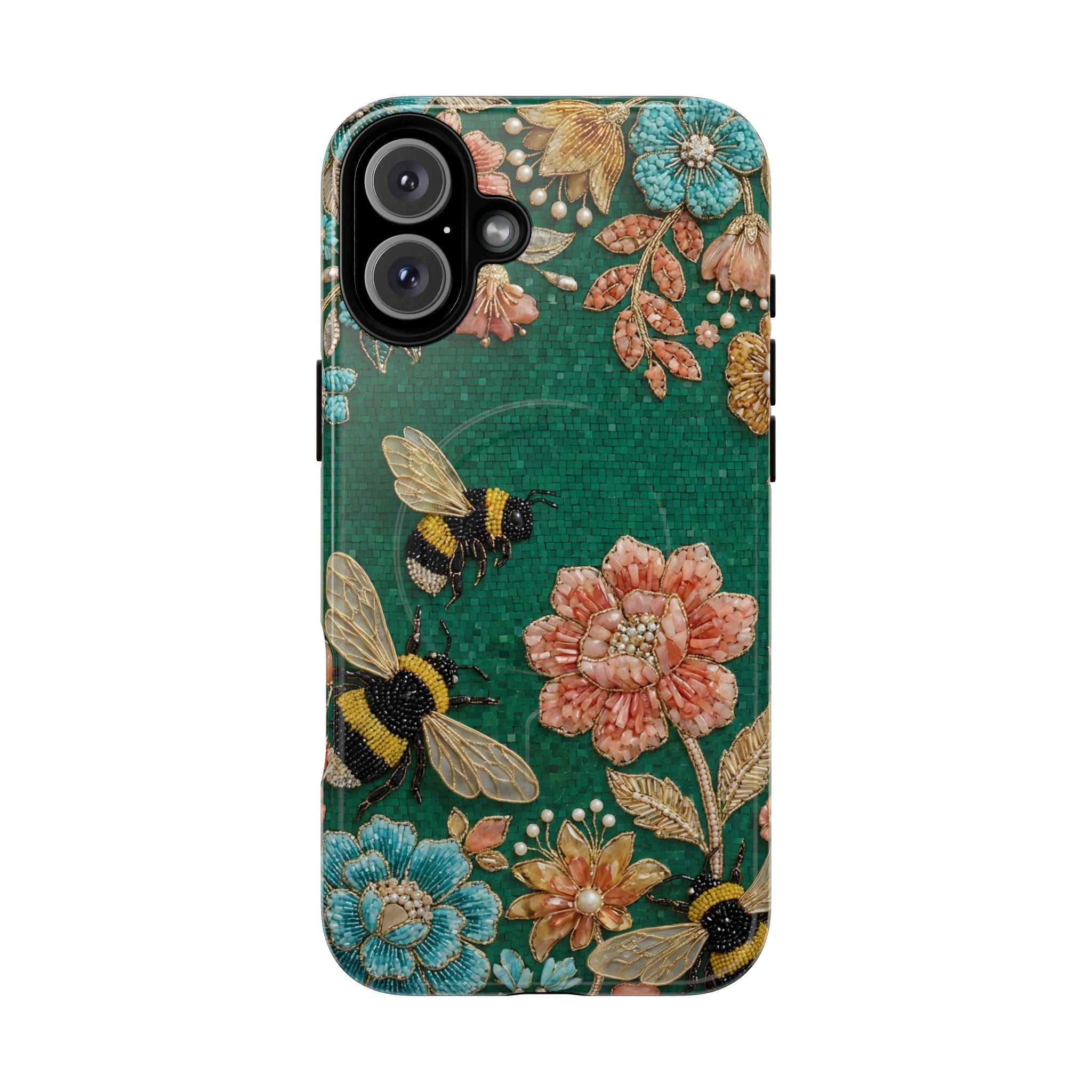 Floral Bumblebee Tough MagSafe iPhone Case | Protective Botanical Phone Cover