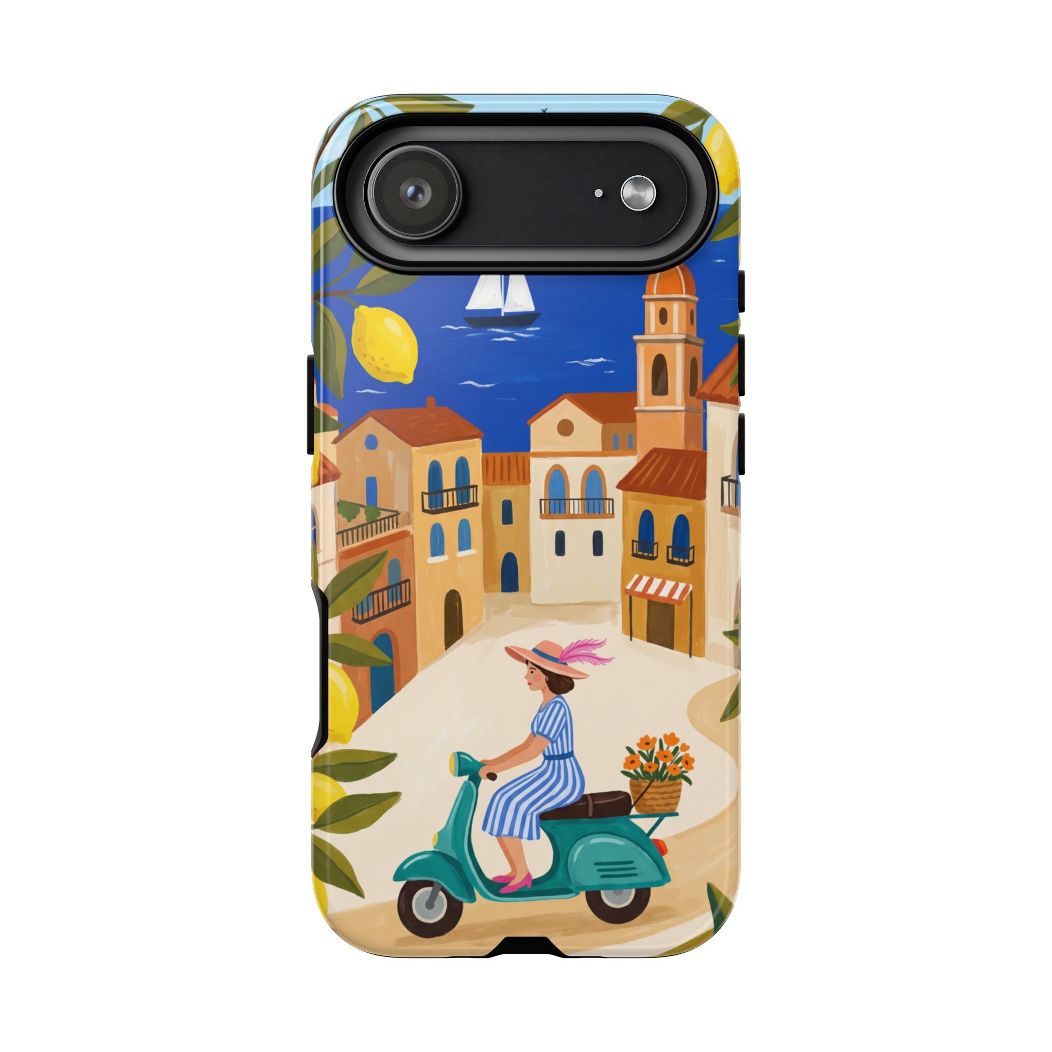 Mediterranean Scooter iPhone Case | Coastal Lemon Grove Design