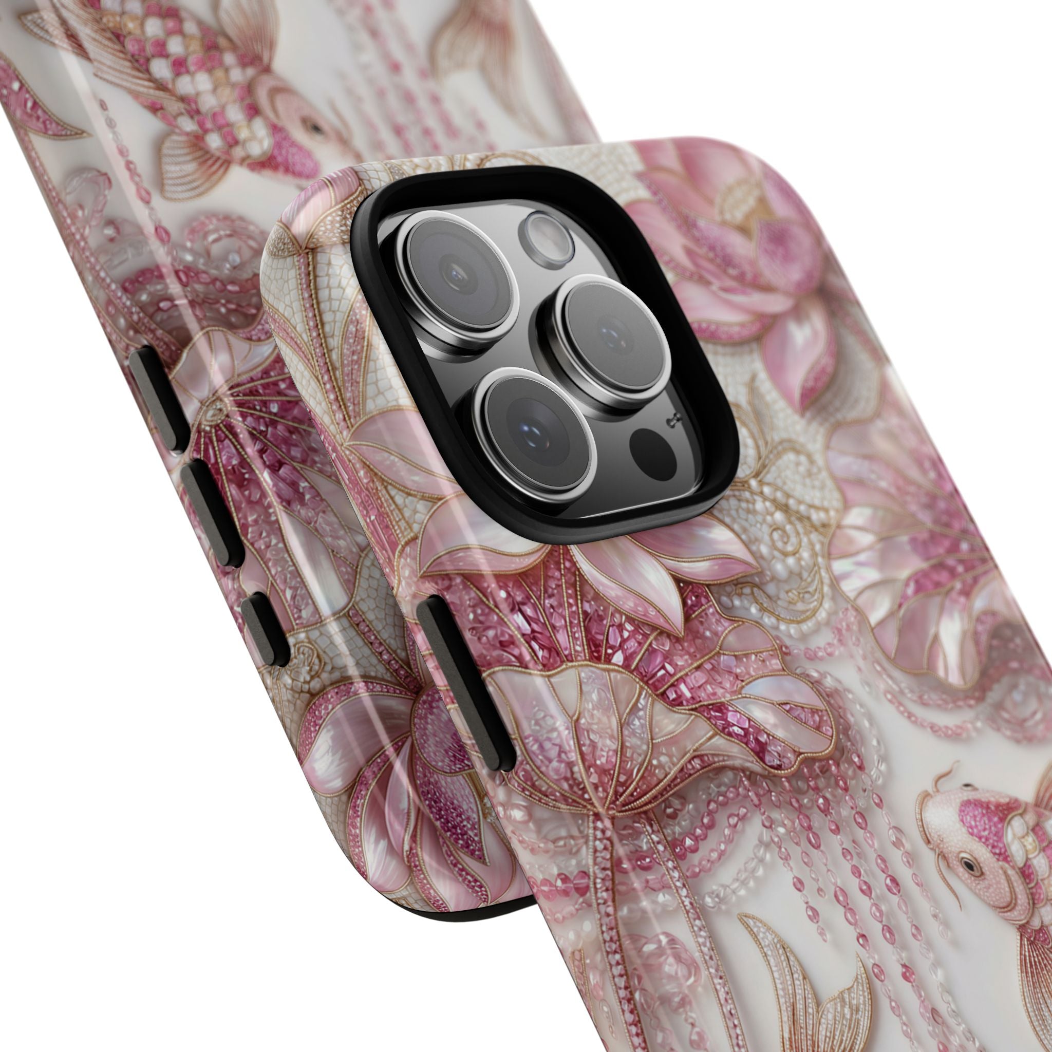 Custodia rigida Koi Lotus — Cover iPhone con pesci floreali rosa