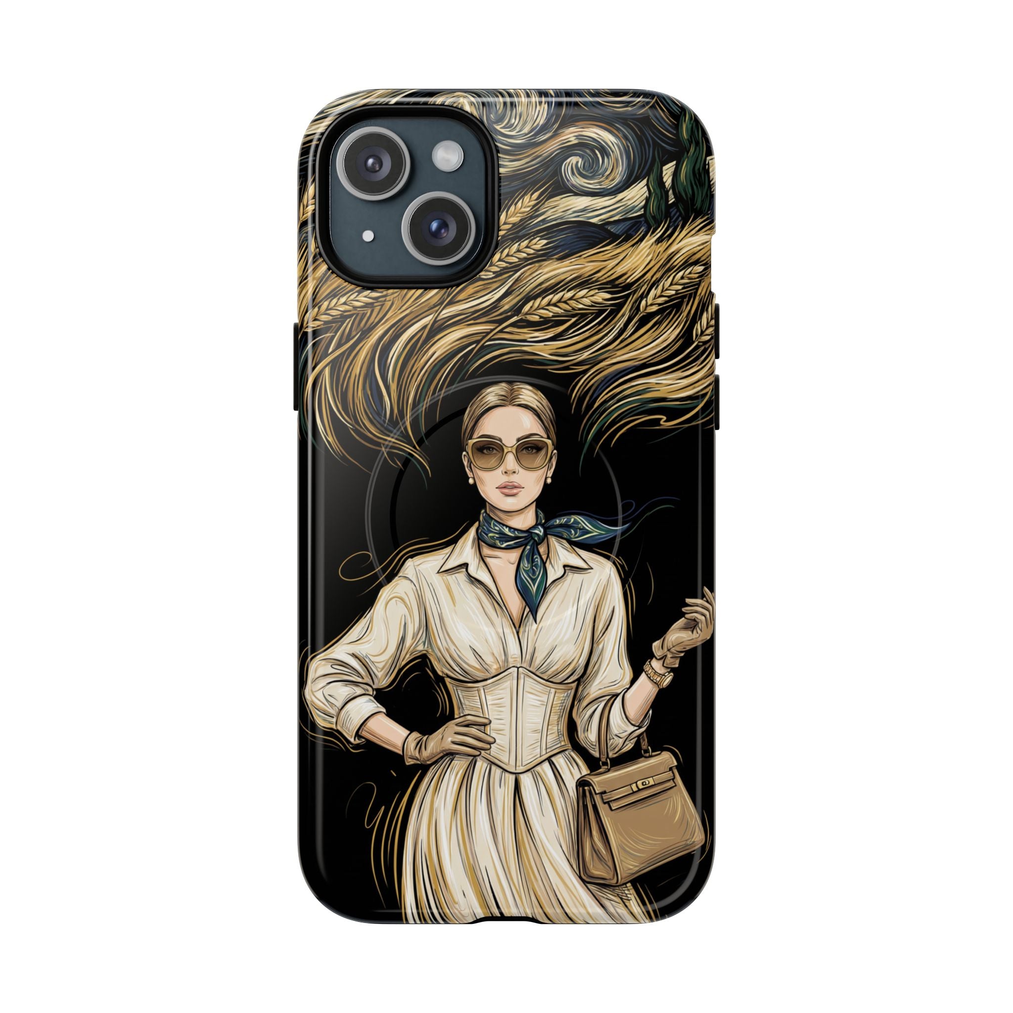 Vintage Elegance MagSafe iPhone Case | Retro Woman with Flowing Golden Hair