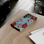 Cover Resistente Samsung Galaxy Colibrì Floreale | Design Botanico Vintage Blu e Borgogna