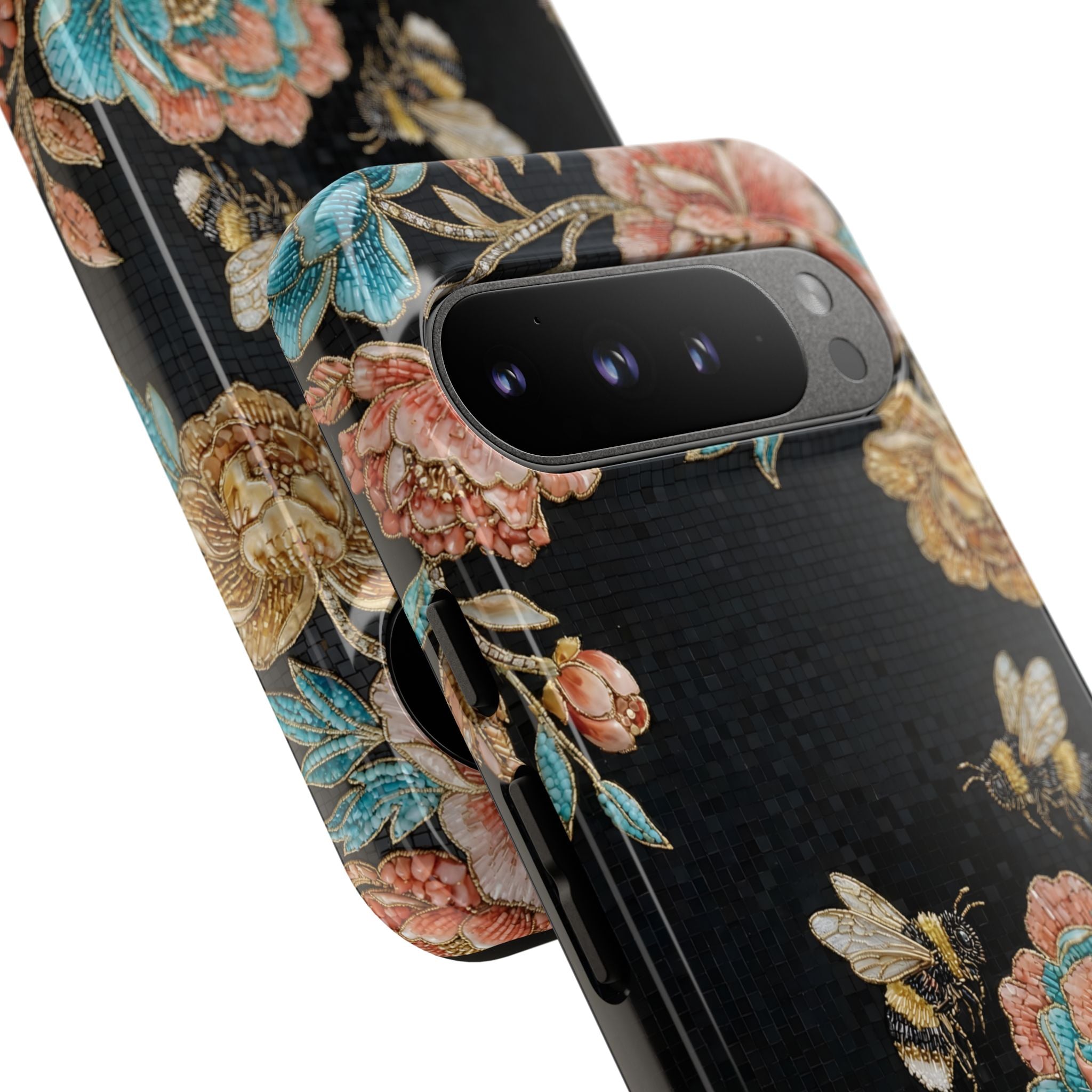 Floral Bees Tough Google Pixel Phone Case | Vintage Rose & Bumblebee Protective Cover