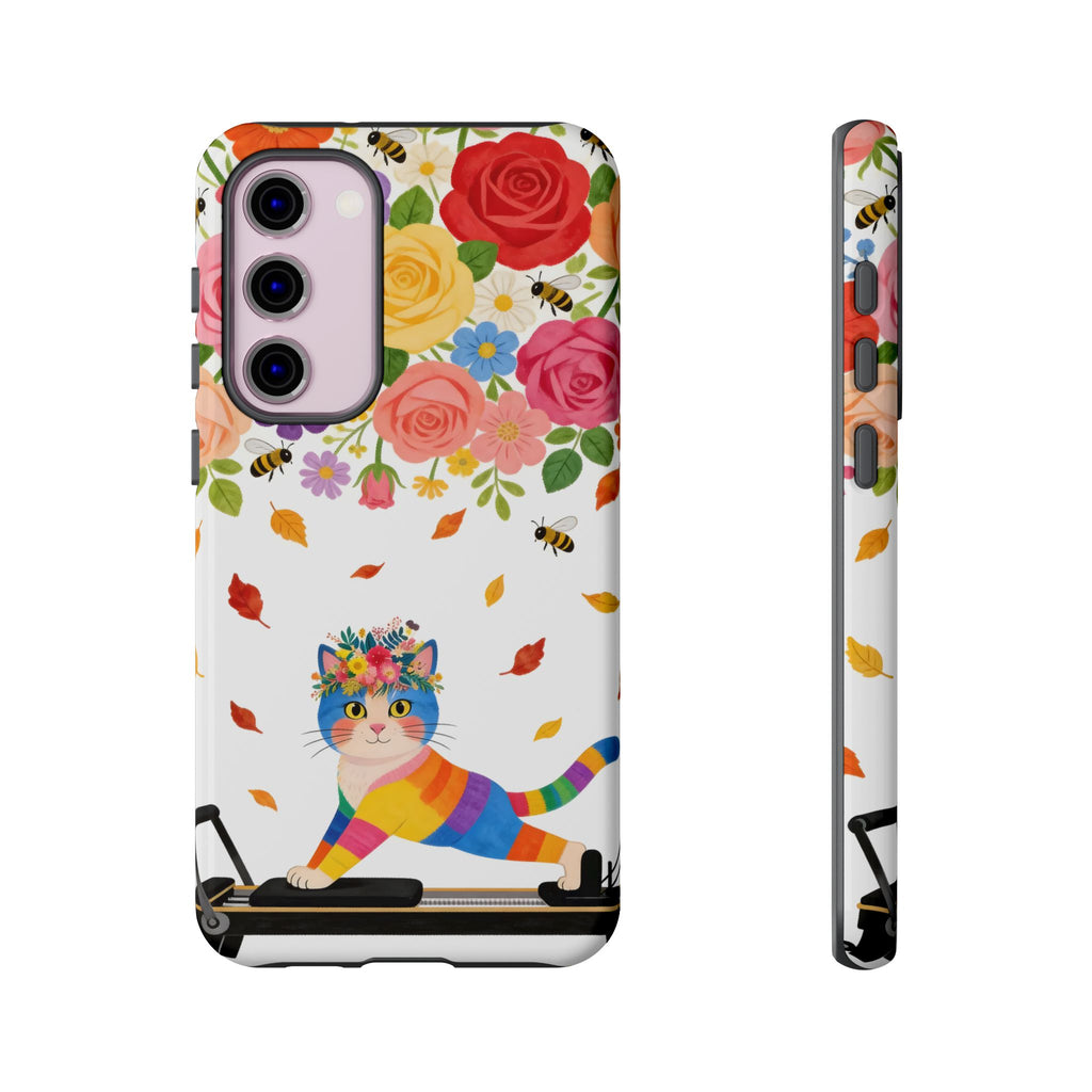 Floral Rainbow Cat Tough Samsung Galaxy Phone Case — Colorful Pilates Cat Design