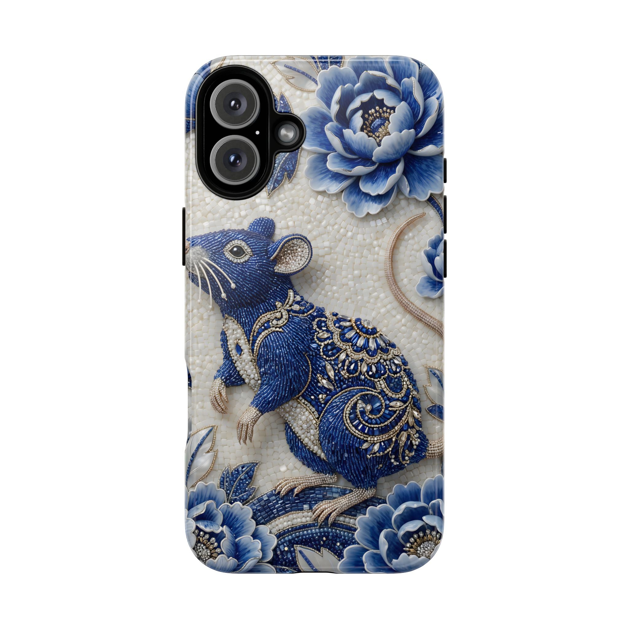 Asian Zodiac Rat iPhone Case | Blue & White Porcelain Art Slim Protective iPhone Case | Year of the Rat Gift