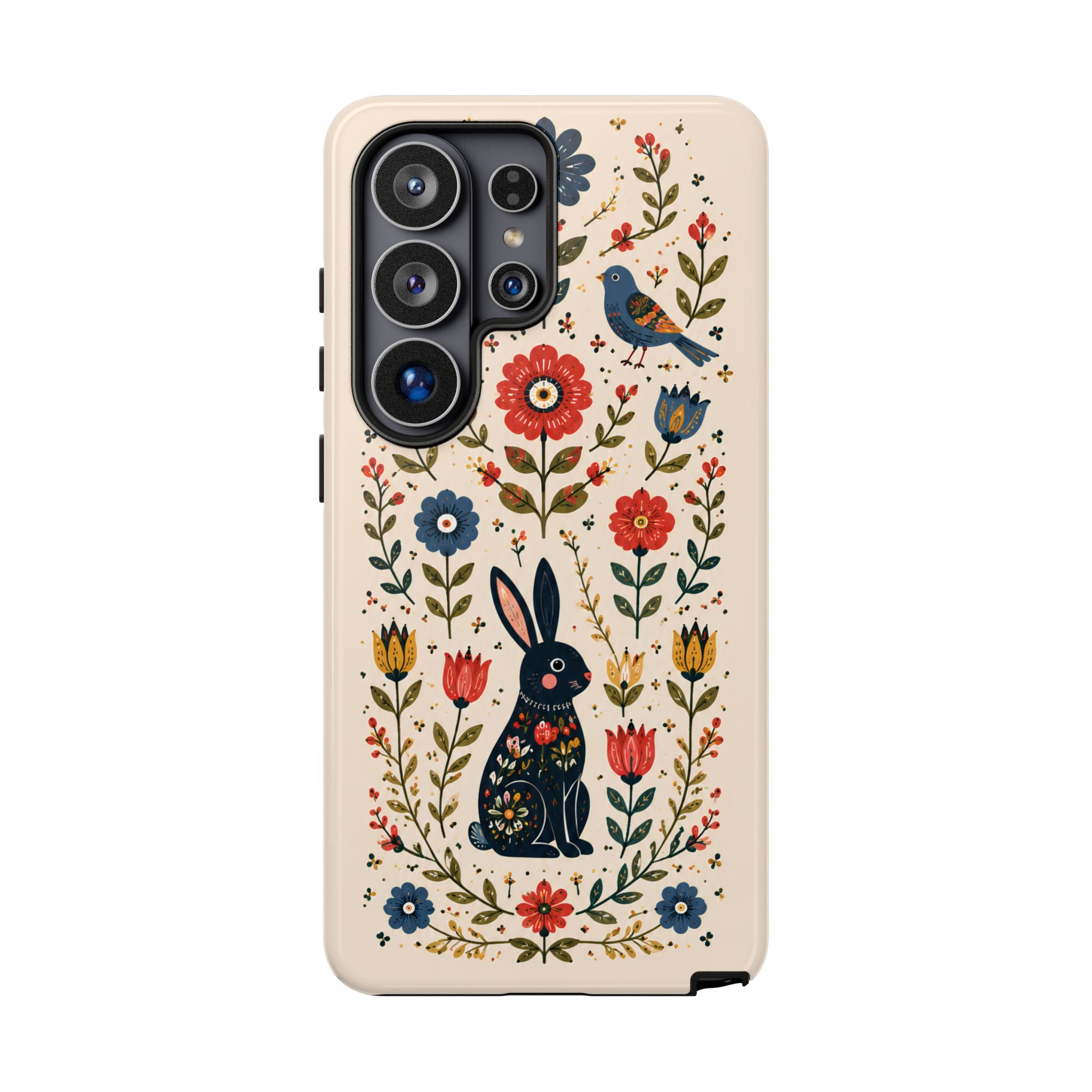Floral Folk Art Bunny Tough Samsung Galaxy Phone Case