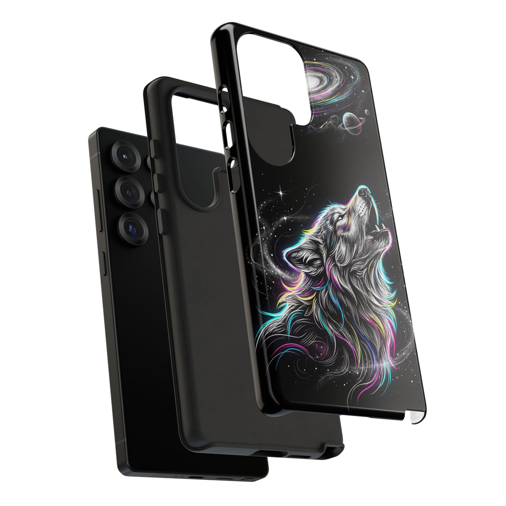 Wolf Galaxy Tough Samsung Galaxy Phone Case | Colorful Howling Wolf Space Design