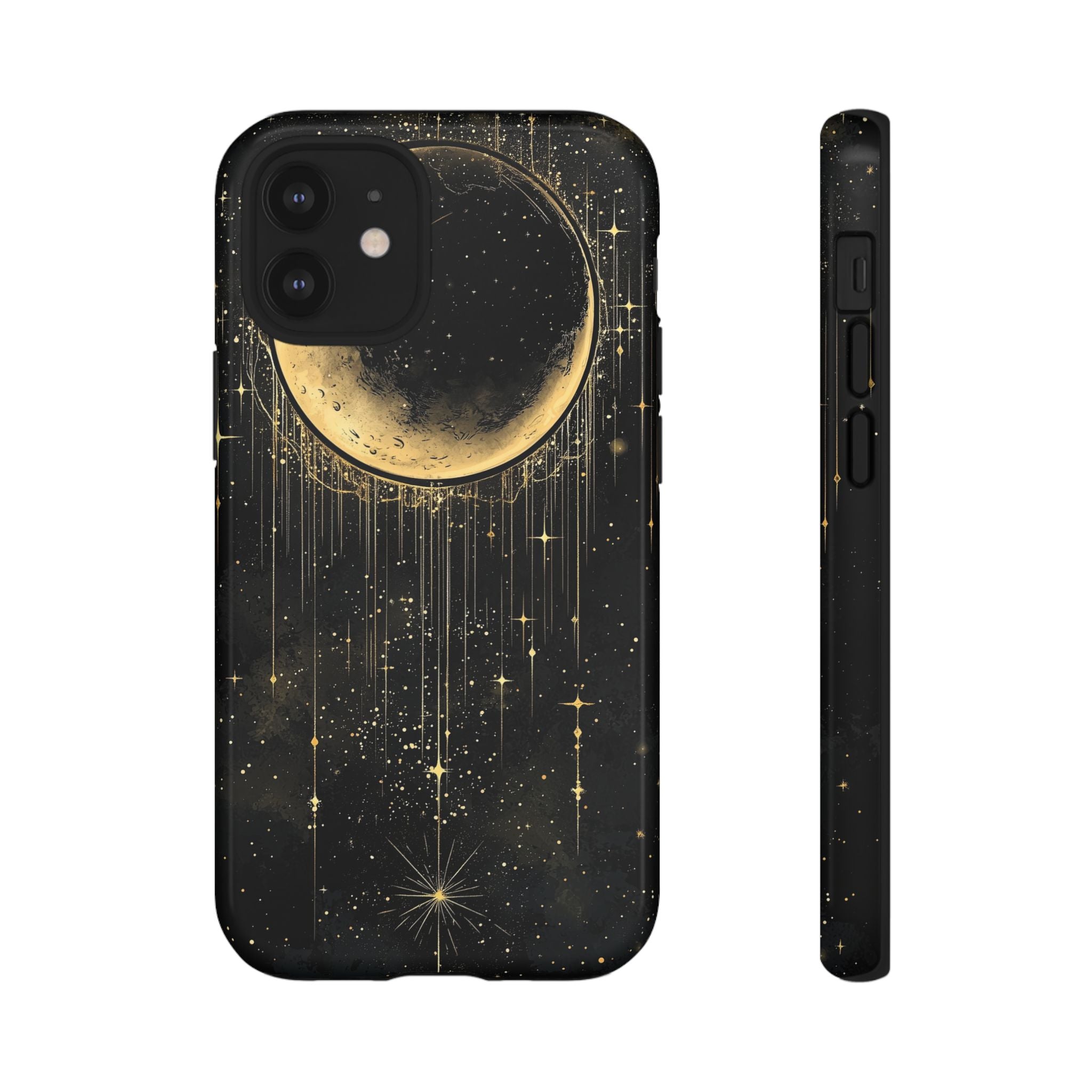 Moonlit Crescent Tough iPhone Case | Gold Stars Night Sky