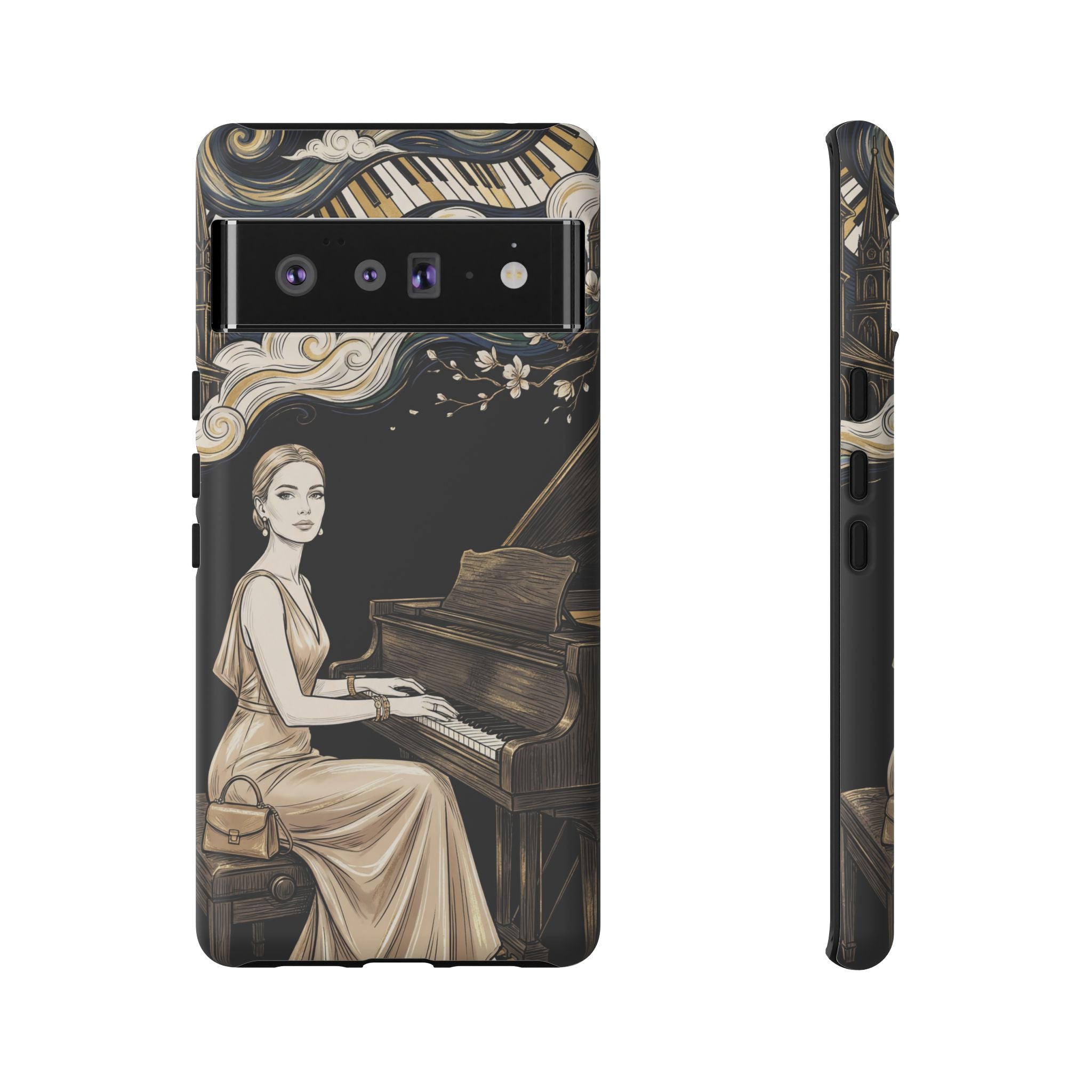 Elegant Piano Woman Google Pixel Phone Case | Vintage Art Deco Music Design