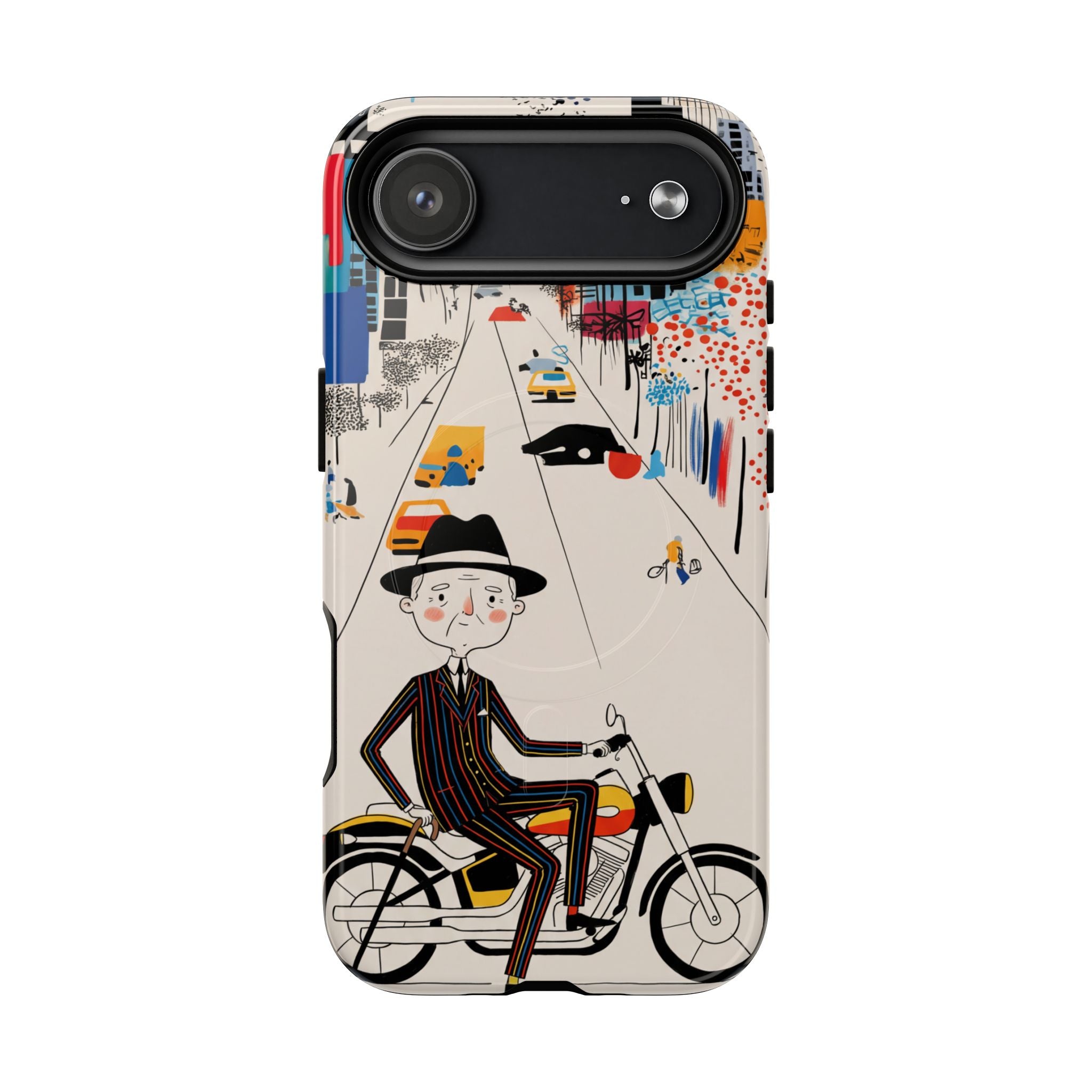 Vintage Grandpa Rider Motorcycle MagSafe iPhone Case | Illustrated Cityscape