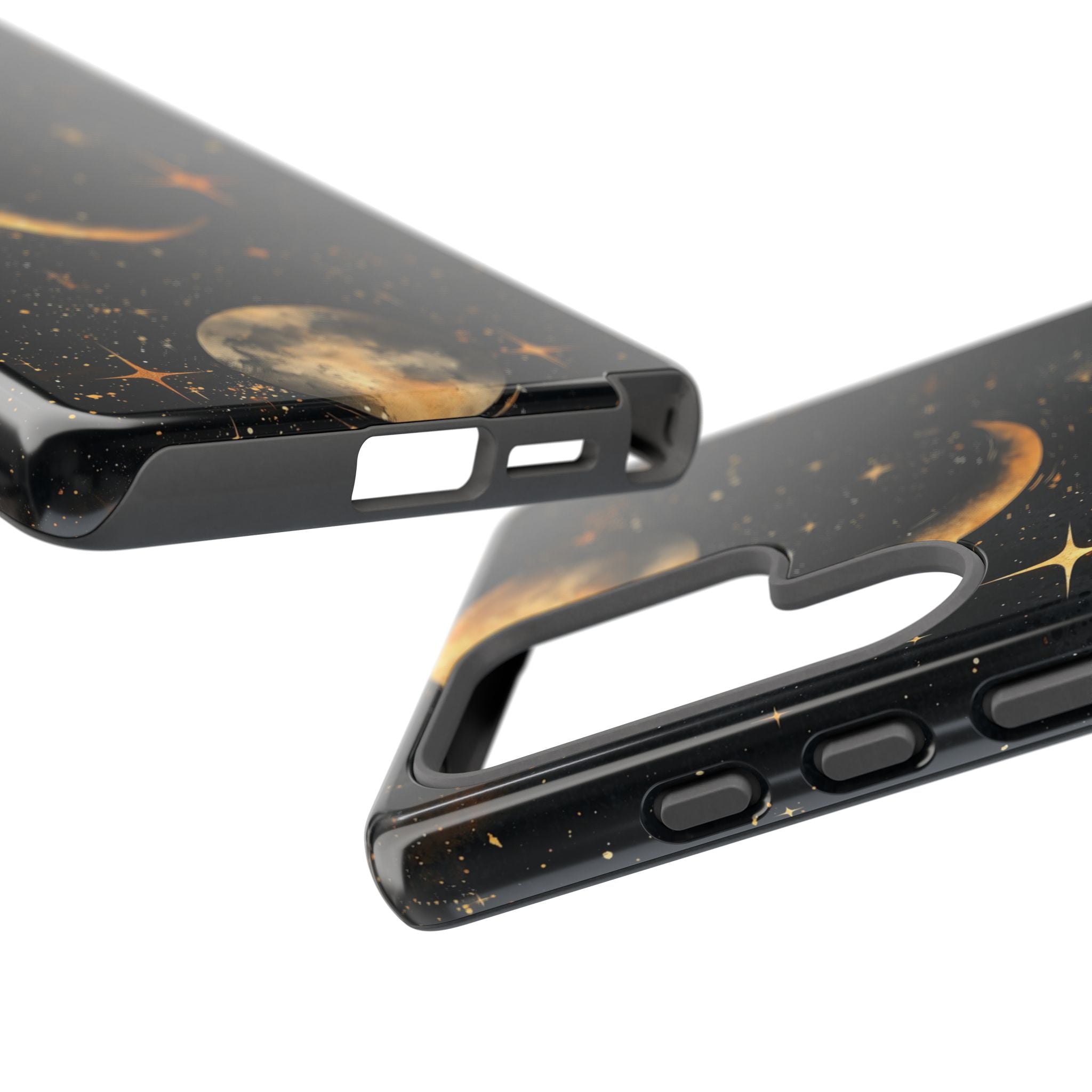 Celestial Moon Phases Tough Samsung Galaxy Case | Gold Crescent & Full Moon Galaxy Design