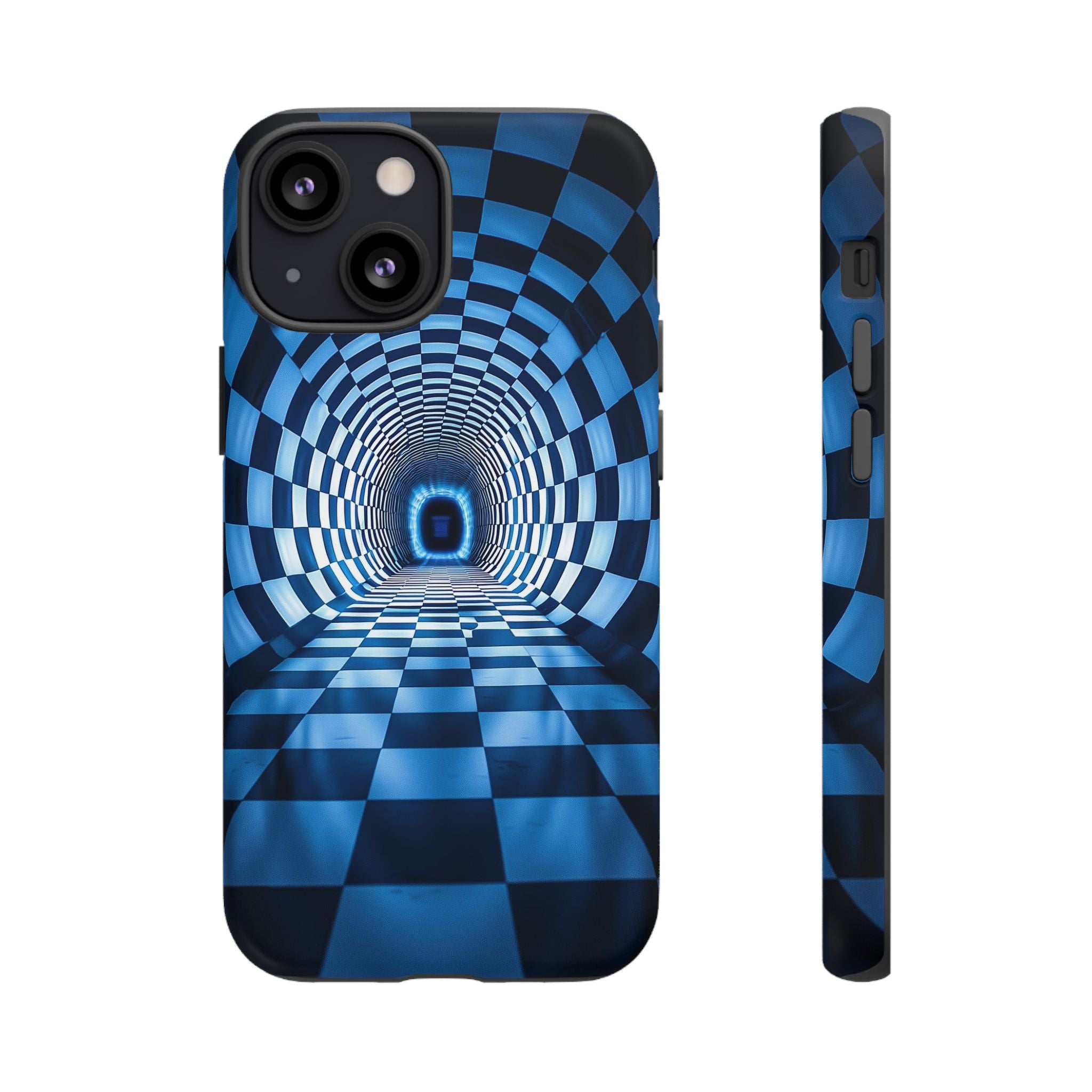 Blue Checkered Tunnel iPhone Case — 3D Optical Illusion Tough Case