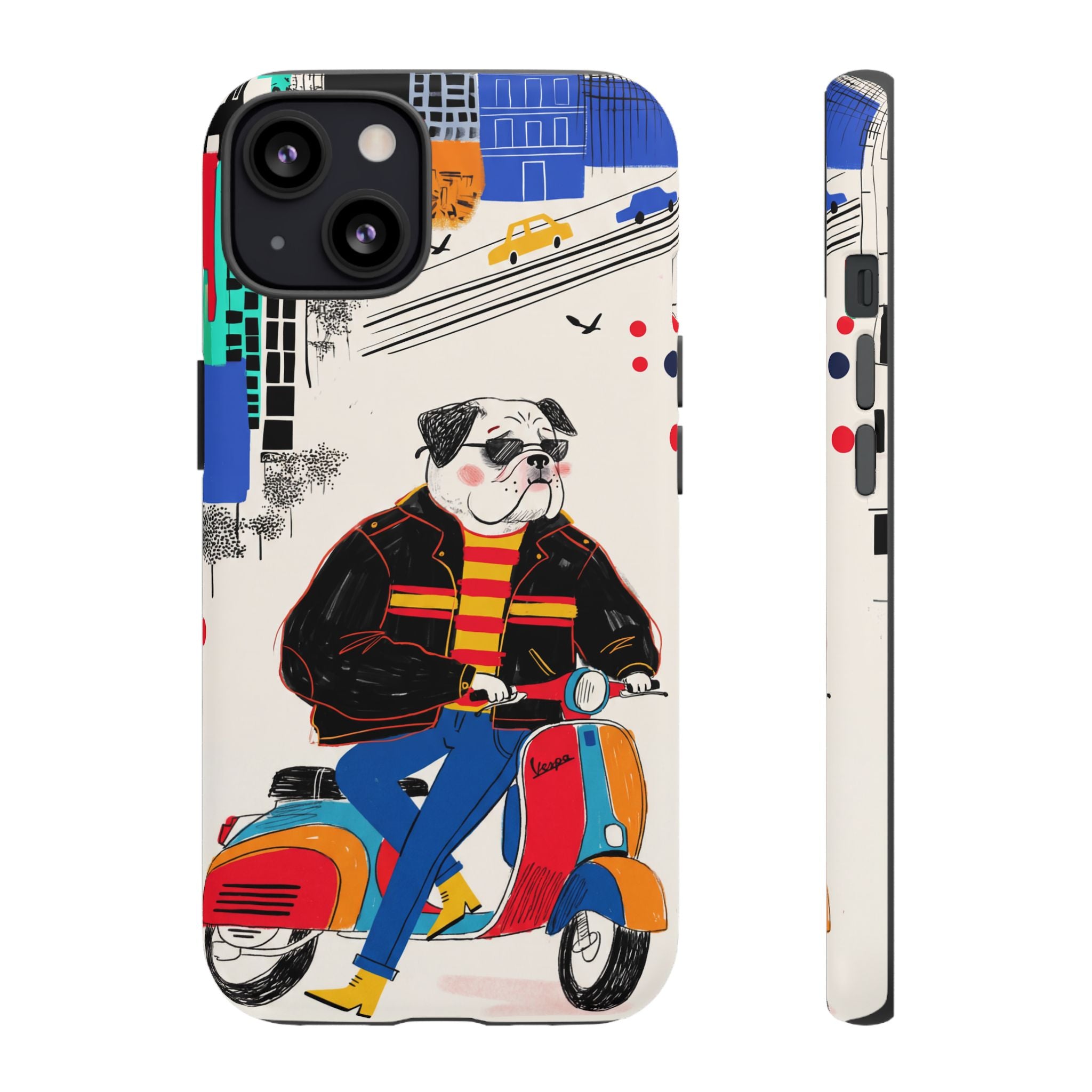 Bulldog Vespa iPhone Case | Retro Scooter Dog Protective Cover
