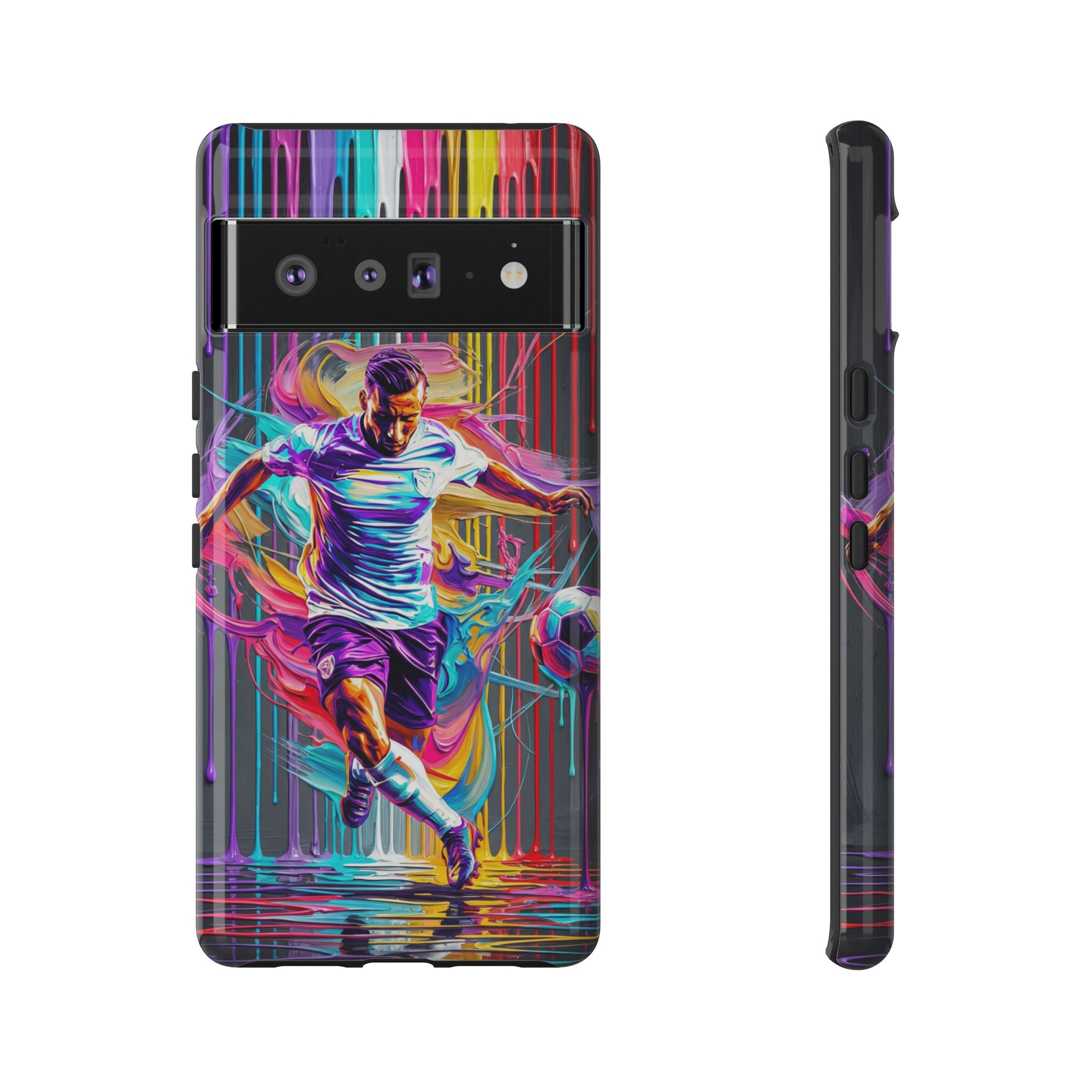 Soccer Player Neon Art Google Pixel Phone Case | Vibrant Football Kick Protective Cover