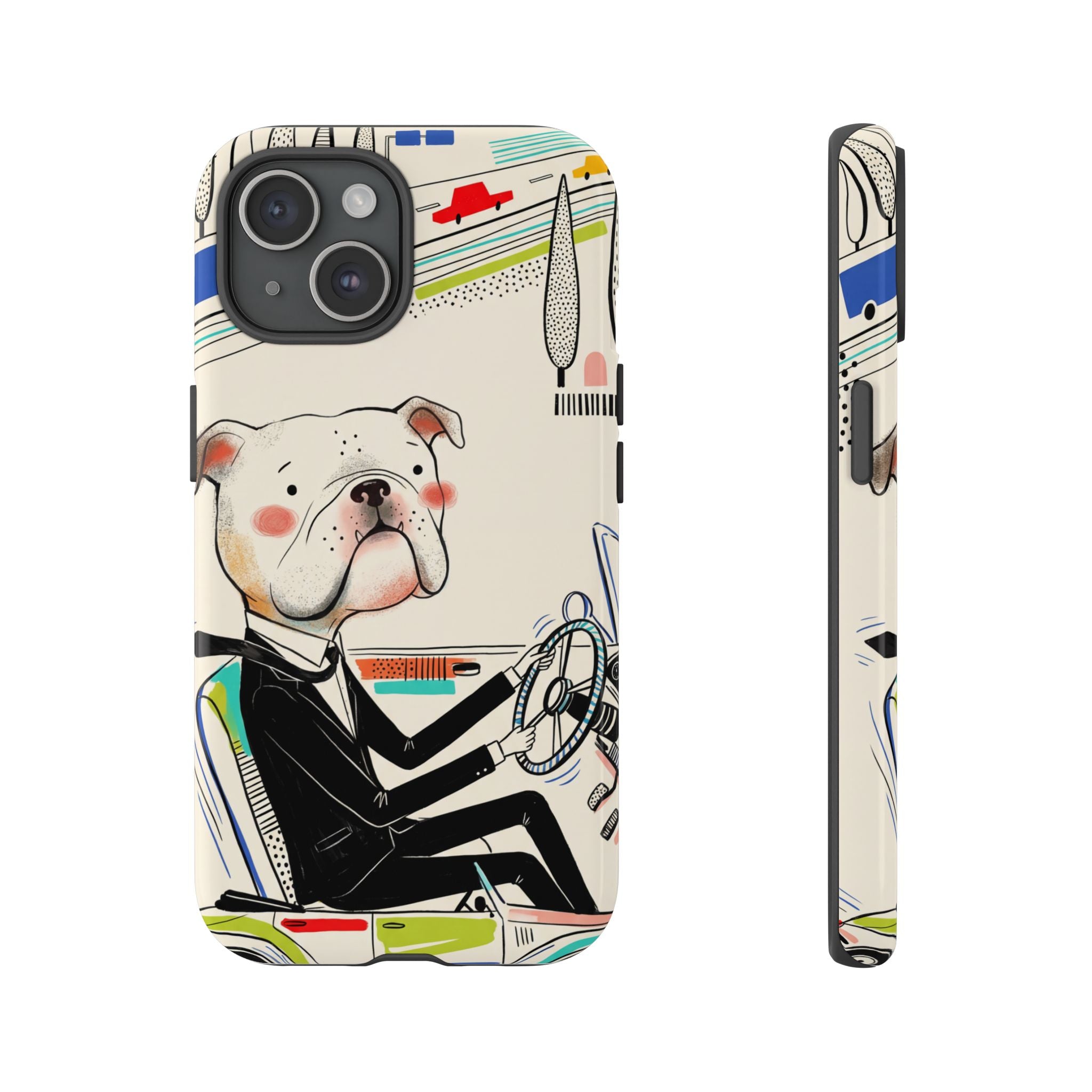 Bulldog Driver iPhone Case | Cute Retro Dog Illustration