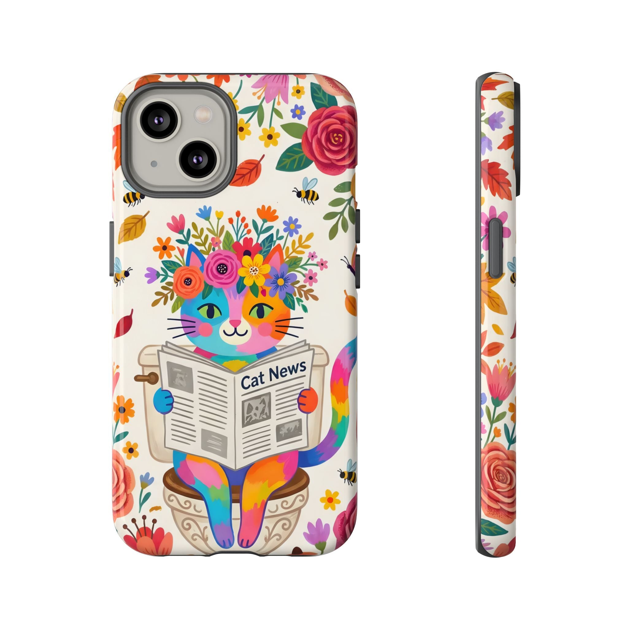 Floral Rainbow Cat iPhone Case | Cat News Design