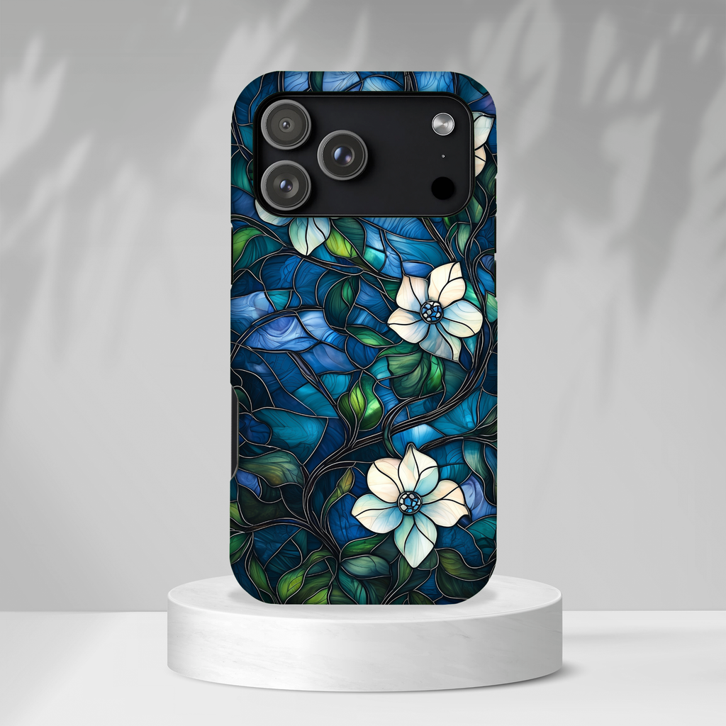 Floral Stained Glass iPhone Case – Blue Garden