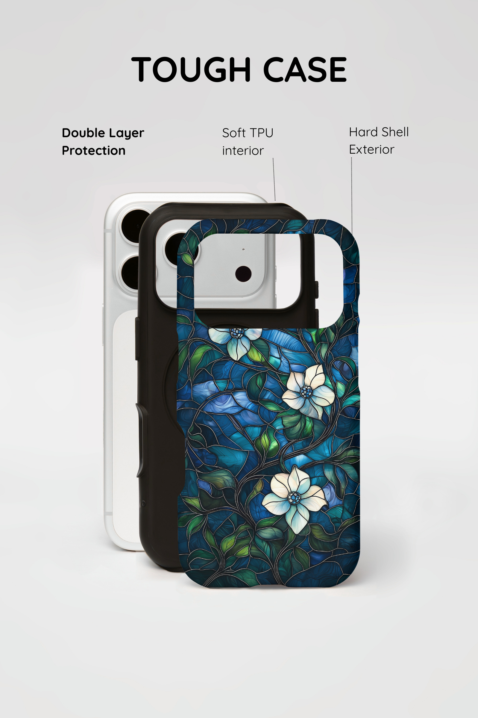 Floral Stained Glass iPhone Case – Blue Garden