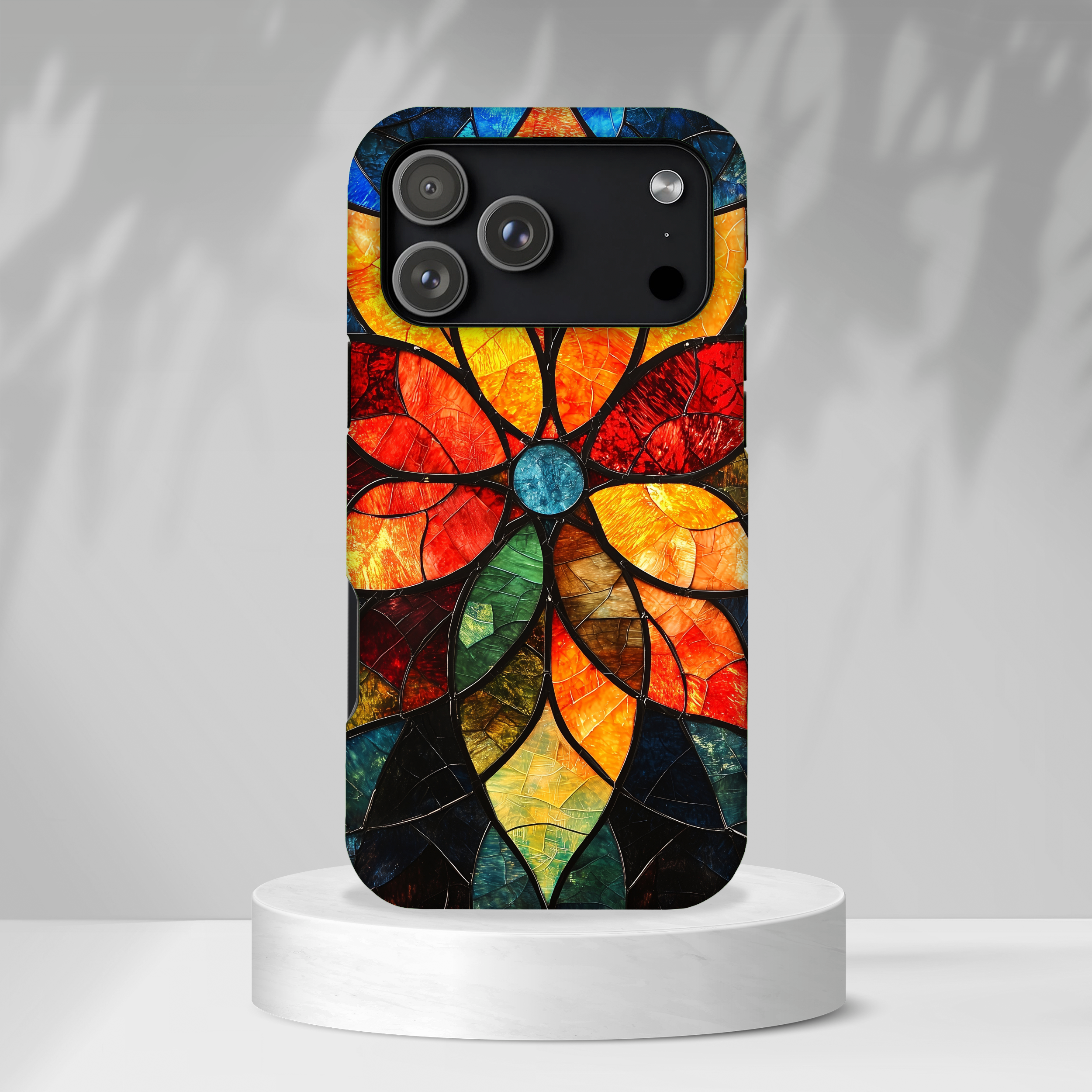 Stained Glass Flower iPhone Case — Colorful Mosaic Protective Cover