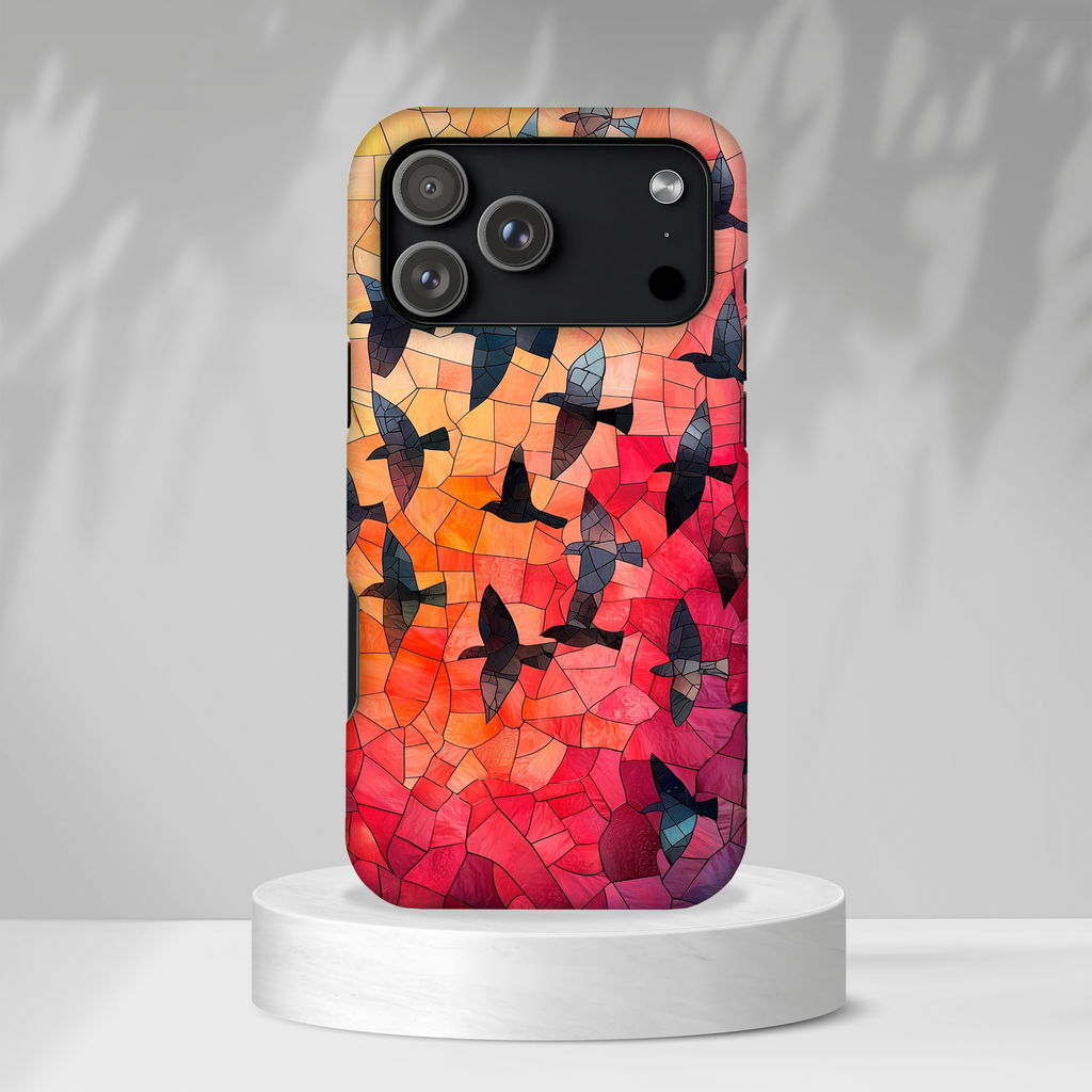 Stained Glass Mosaic Sunset Birds iPhone Case
