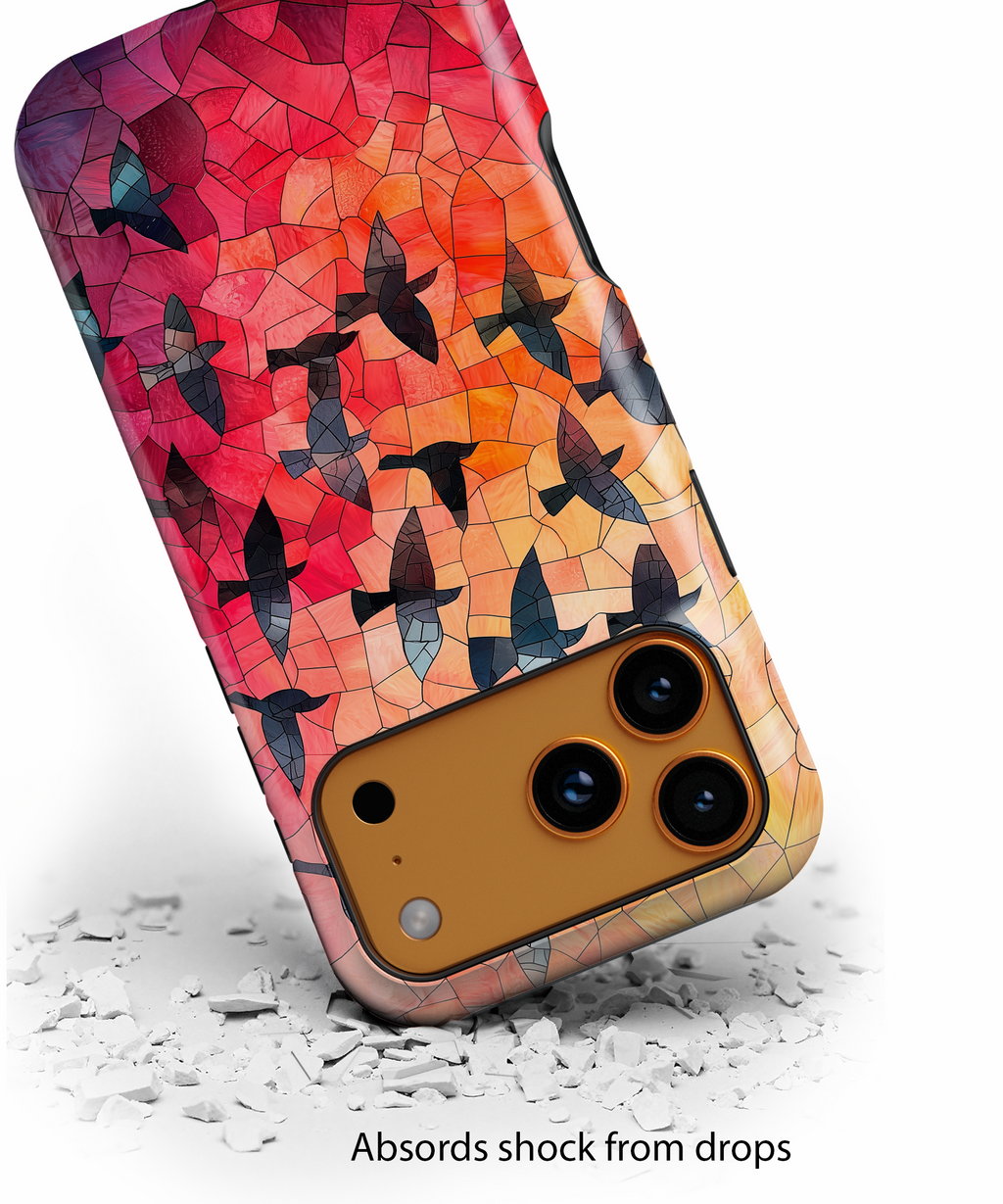 Stained Glass Mosaic Sunset Birds iPhone Case