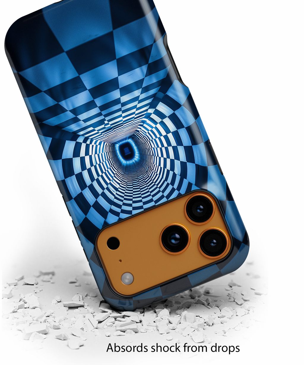 Blue Checkered Tunnel iPhone Case — 3D Optical Illusion Tough Case