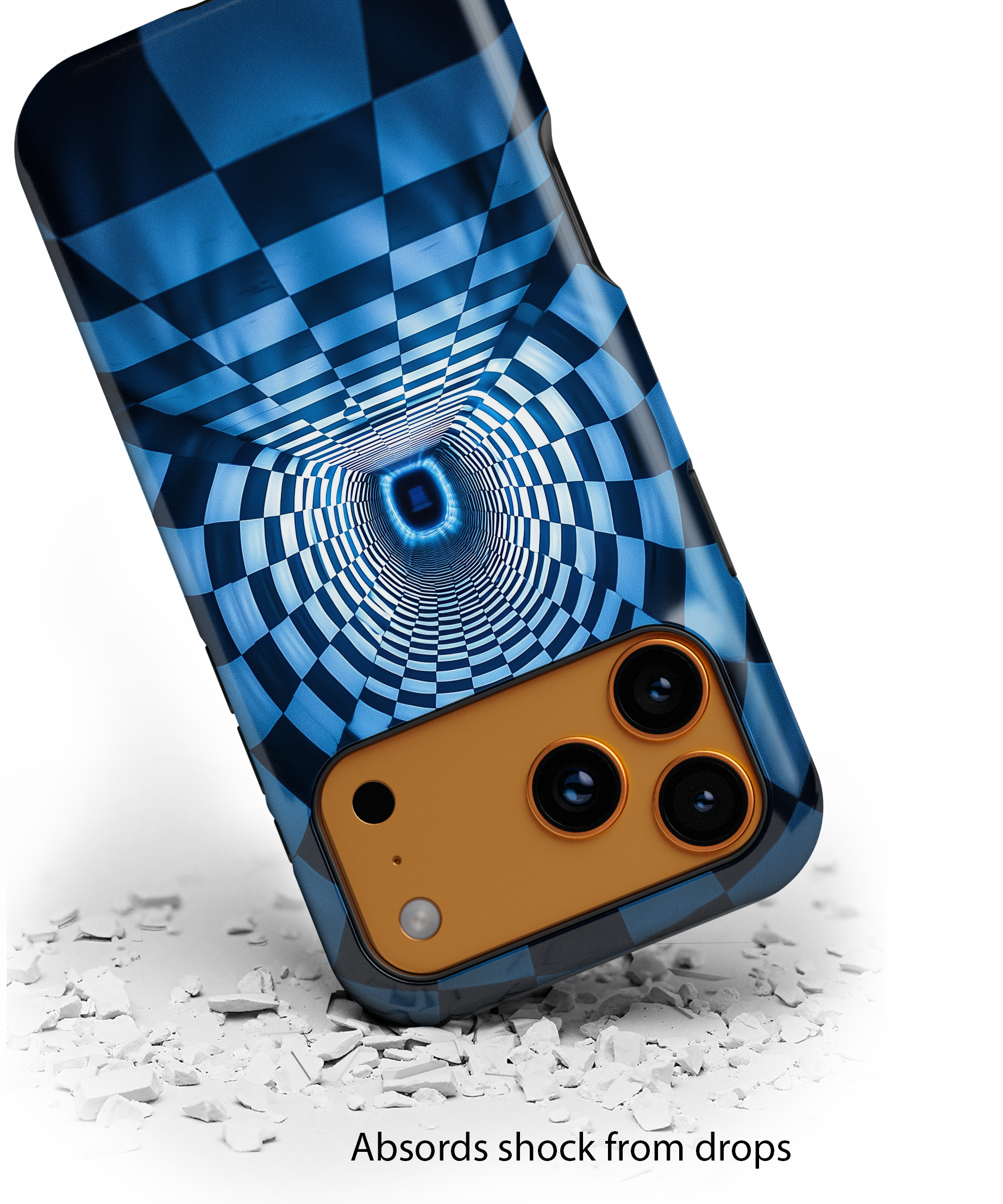 Blue Checkered Tunnel iPhone Case — 3D Optical Illusion Tough Case