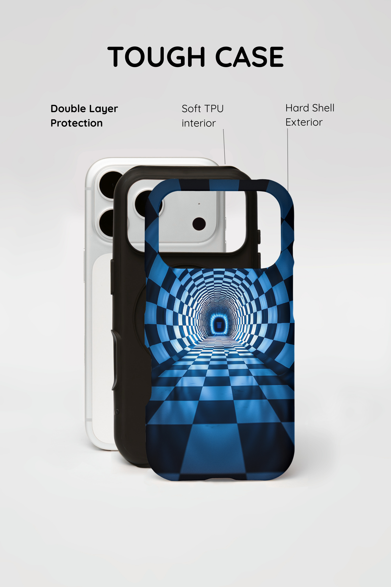 Blue Checkered Tunnel iPhone Case — 3D Optical Illusion Tough Case