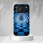 Blue Checkered Tunnel iPhone Case — 3D Optical Illusion Tough Case