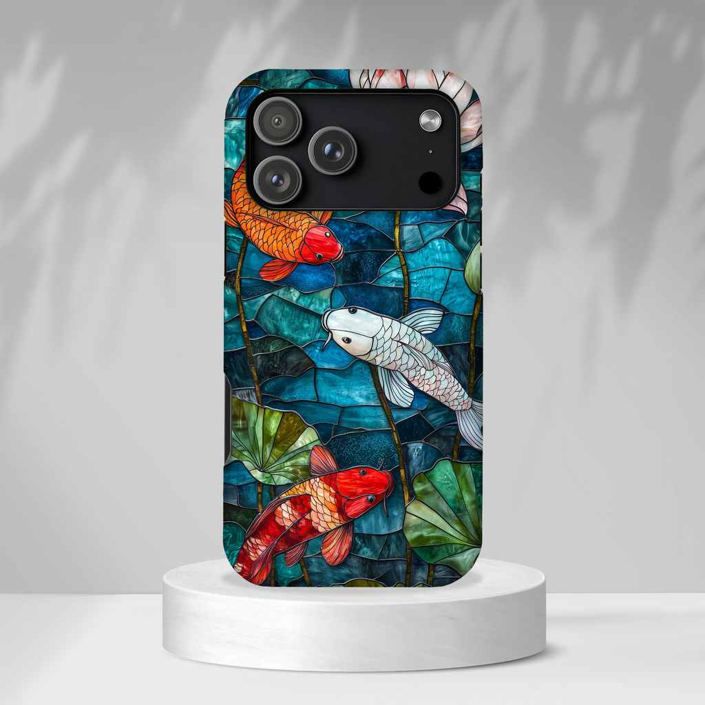 Koi Pond Tough iPhone Case — Stained Glass Lotus & Koi Design