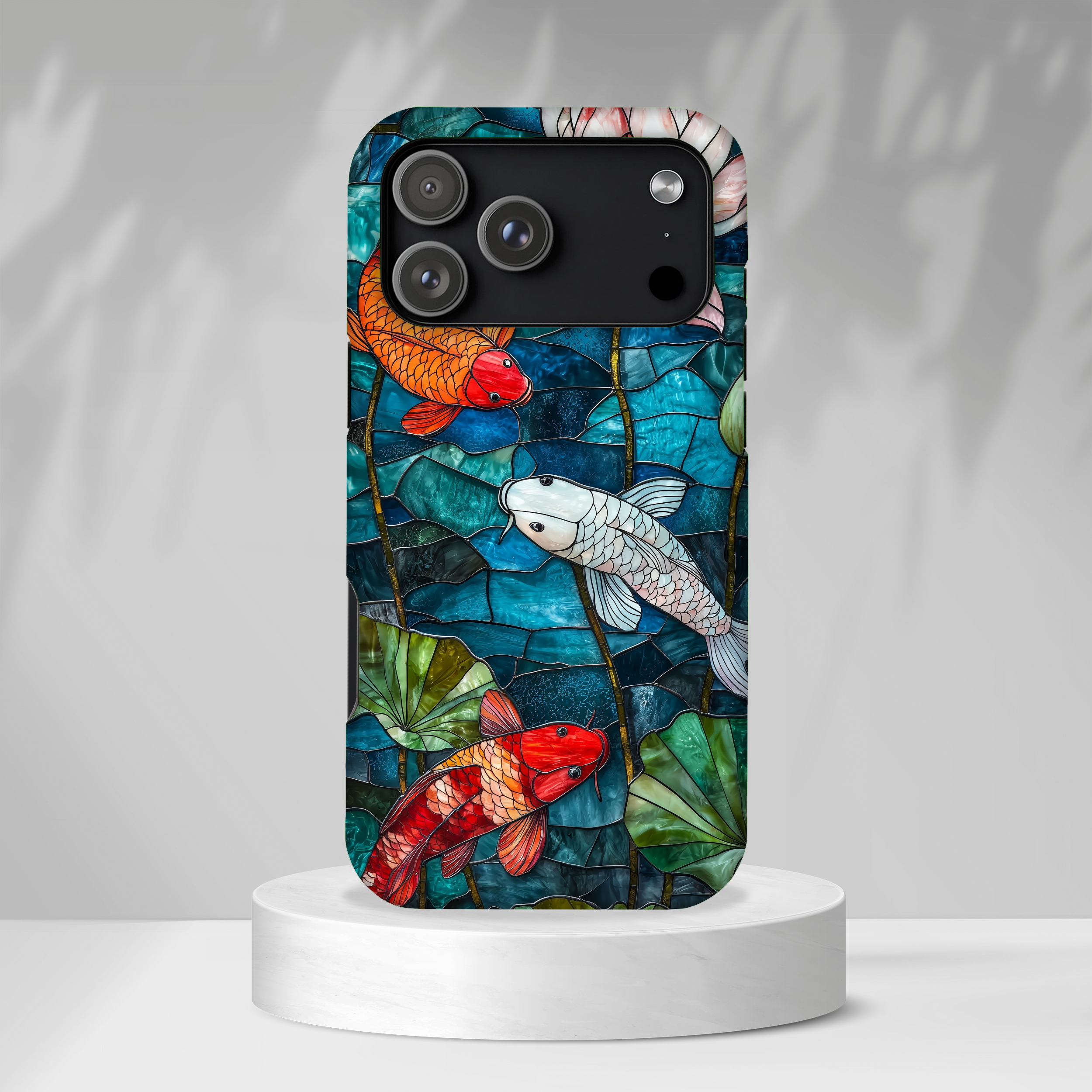 Koi Pond Tough iPhone Case — Stained Glass Lotus & Koi Design