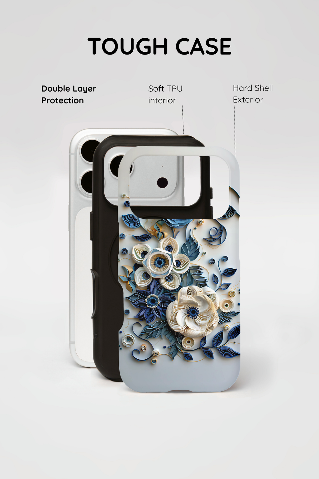 Floral Quilled Art iPhone Case — Blue & Cream Decorative Protection