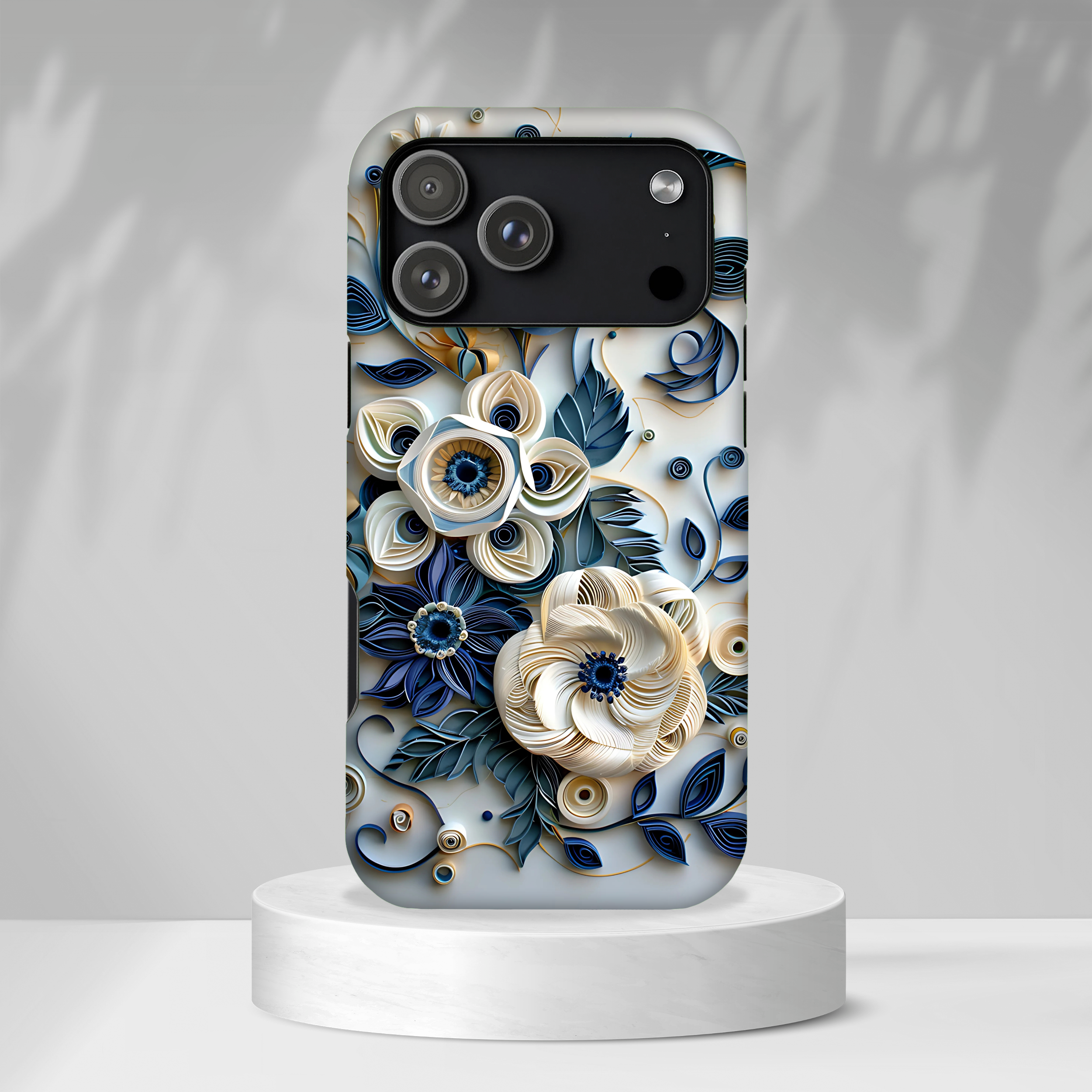 Floral Quilled Art iPhone Case — Blue & Cream Decorative Protection