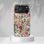 Floral Embroidered Pattern Tough iPhone Case — Colourful Daisy & Wildflower Design