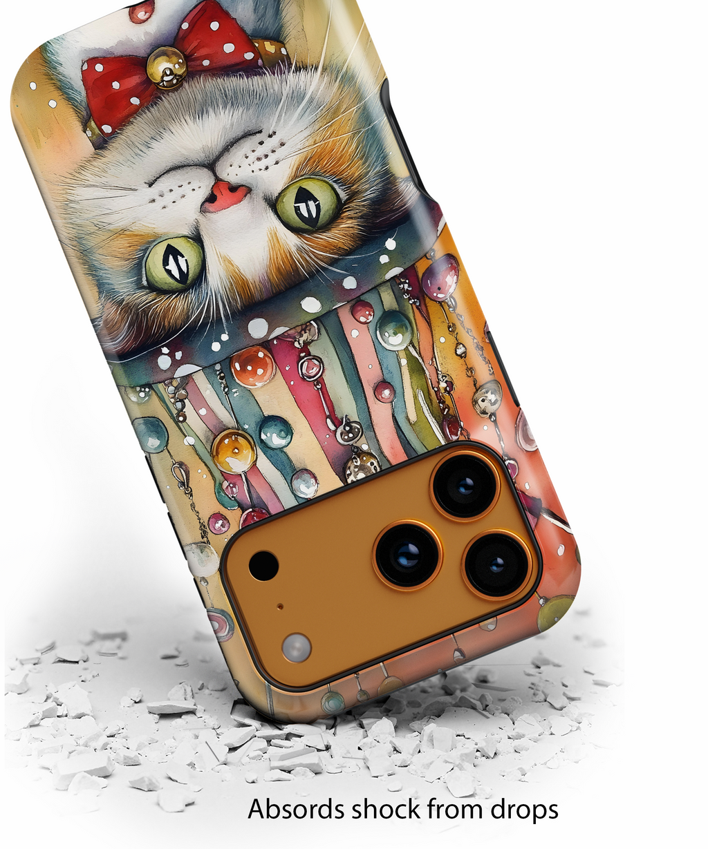 Cat in Colorful Top Hat iPhone Case — Whimsical Cat Art iPhone Case