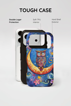 Owl on Crescent Moon iPhone Case — Colourful Whimsical Night Sky Design