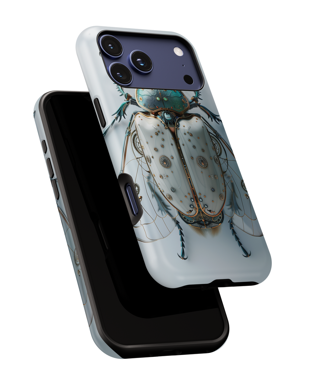 Steampunk White Beetle Protective Tough iPhone Case