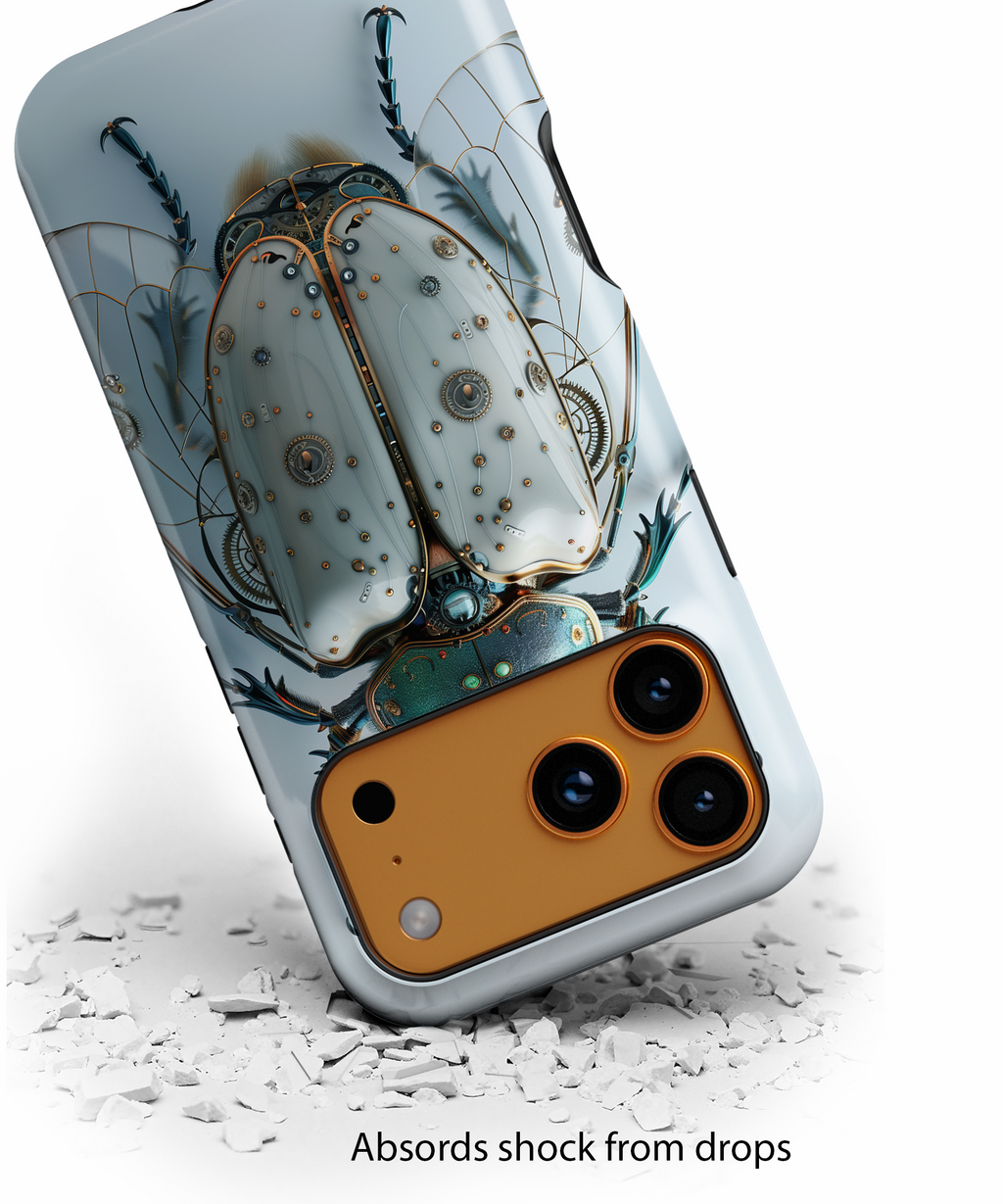Steampunk White Beetle Protective Tough iPhone Case