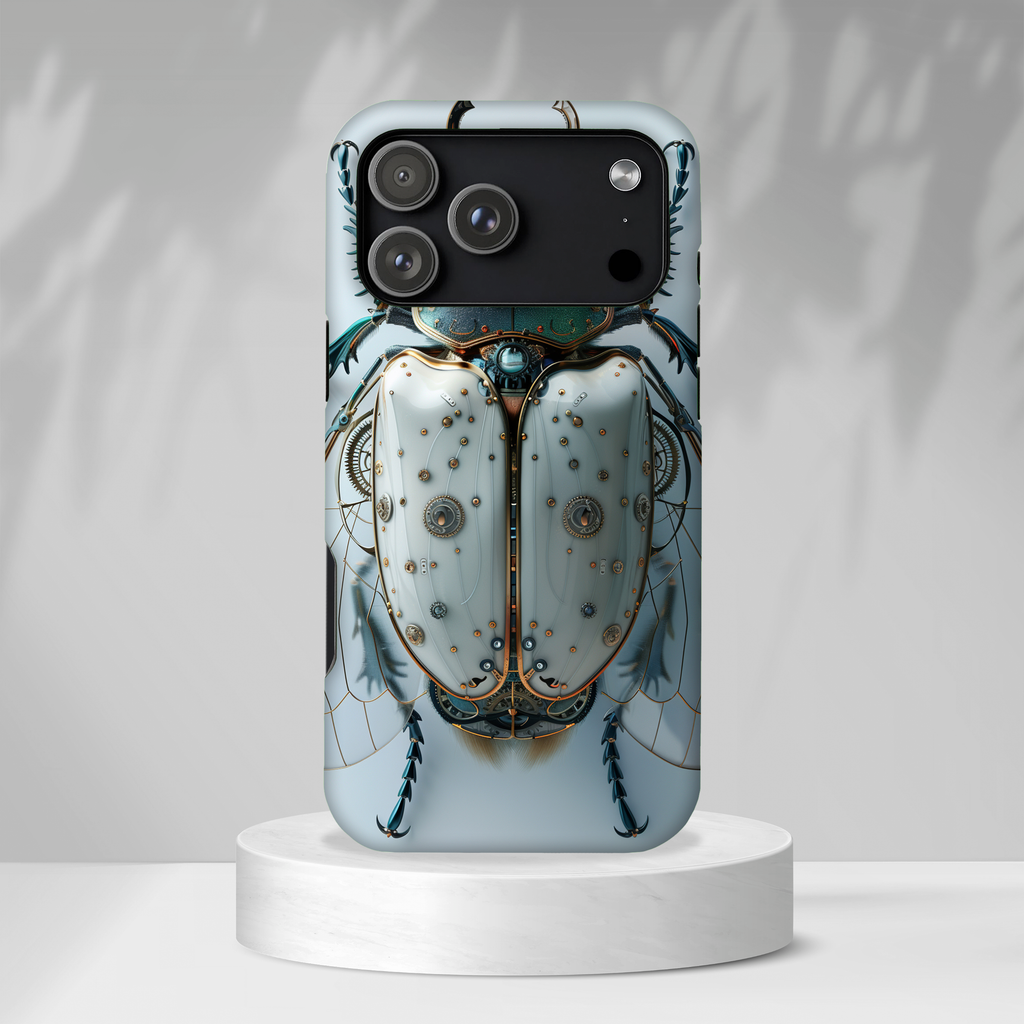 Steampunk White Beetle Protective Tough iPhone Case