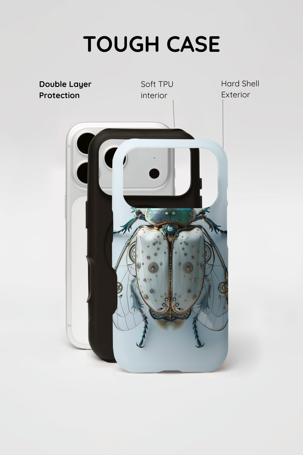 Steampunk White Beetle Protective Tough iPhone Case