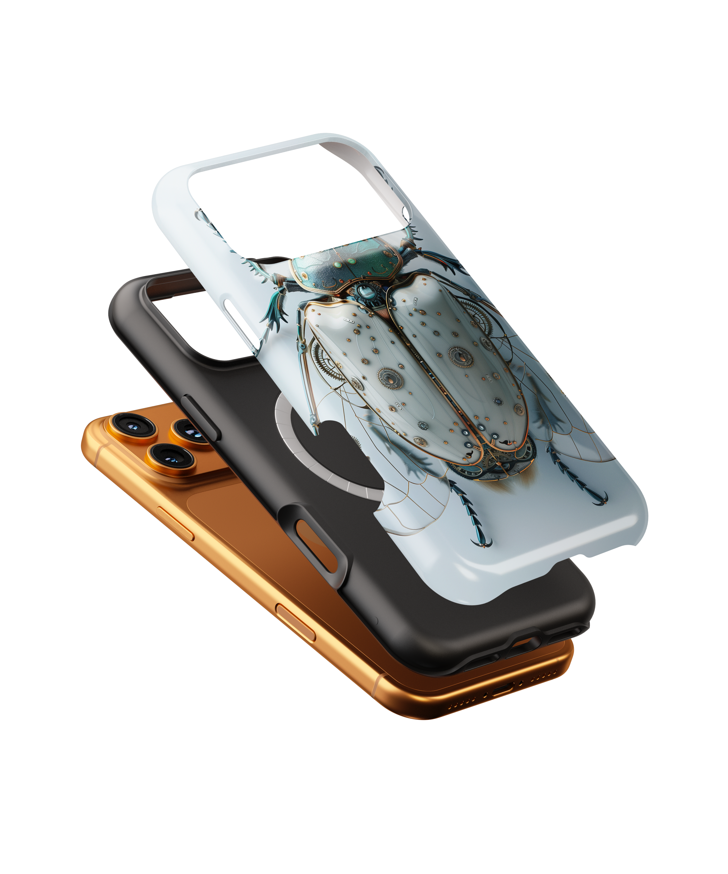 Steampunk White Beetle Protective Tough iPhone Case